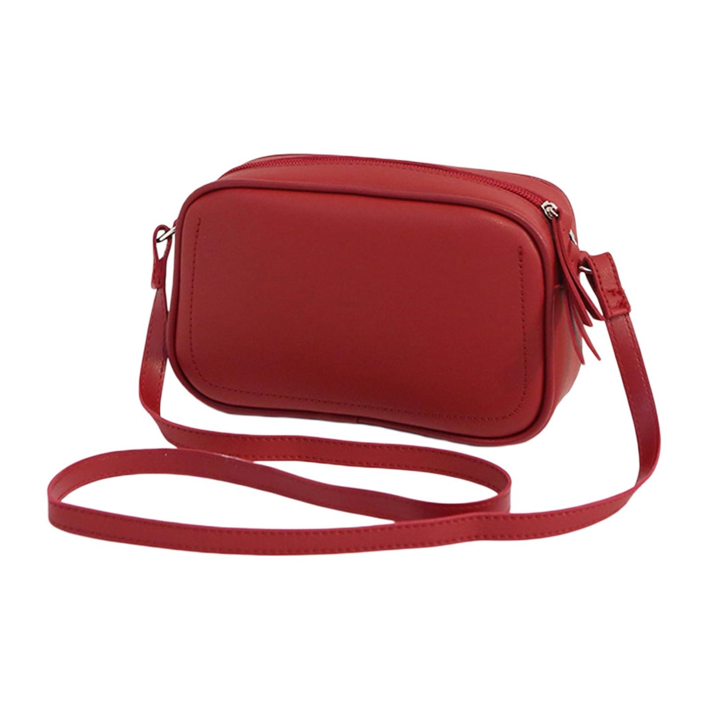 PU Leather Lady Messenger Bag with Long Strap Simple Shopping Shoulder Bag wine red