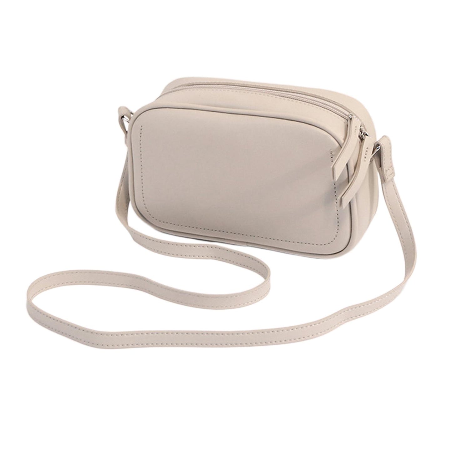 PU Leather Lady Messenger Bag with Long Strap Simple Shopping Shoulder Bag cream color