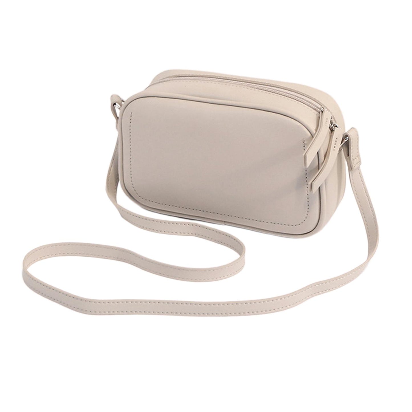 PU Leather Lady Messenger Bag with Long Strap Simple Shopping Shoulder Bag cream color