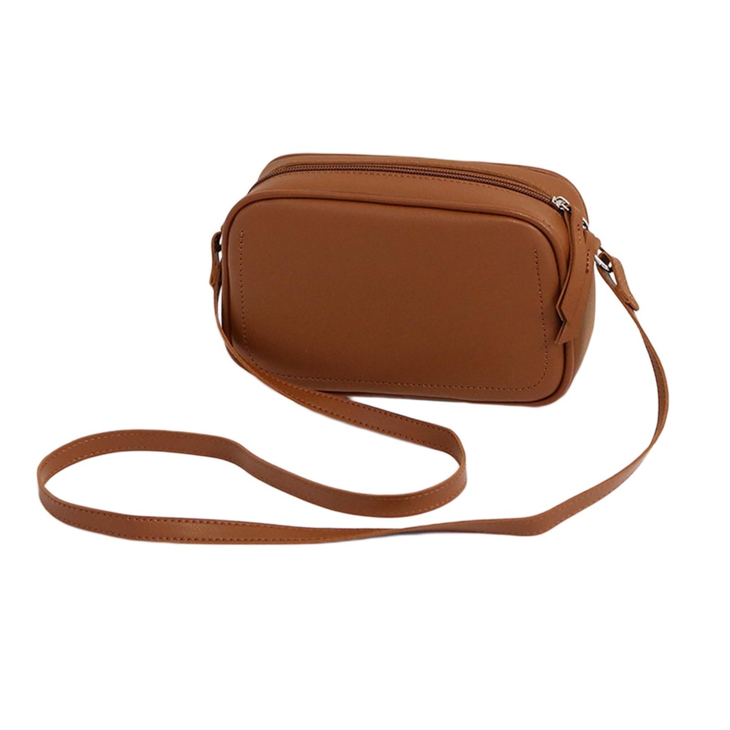 PU Leather Lady Messenger Bag with Long Strap Simple Shopping Shoulder Bag brown