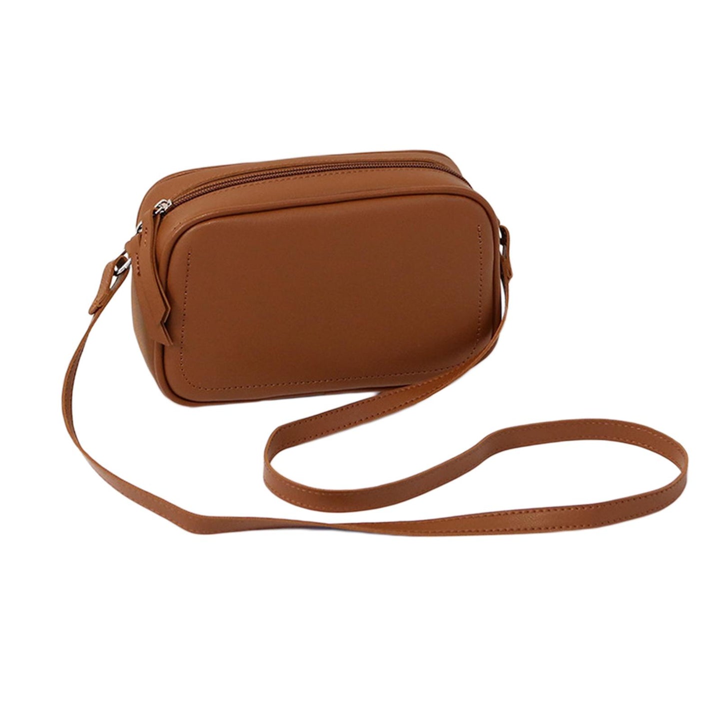 PU Leather Lady Messenger Bag with Long Strap Simple Shopping Shoulder Bag brown