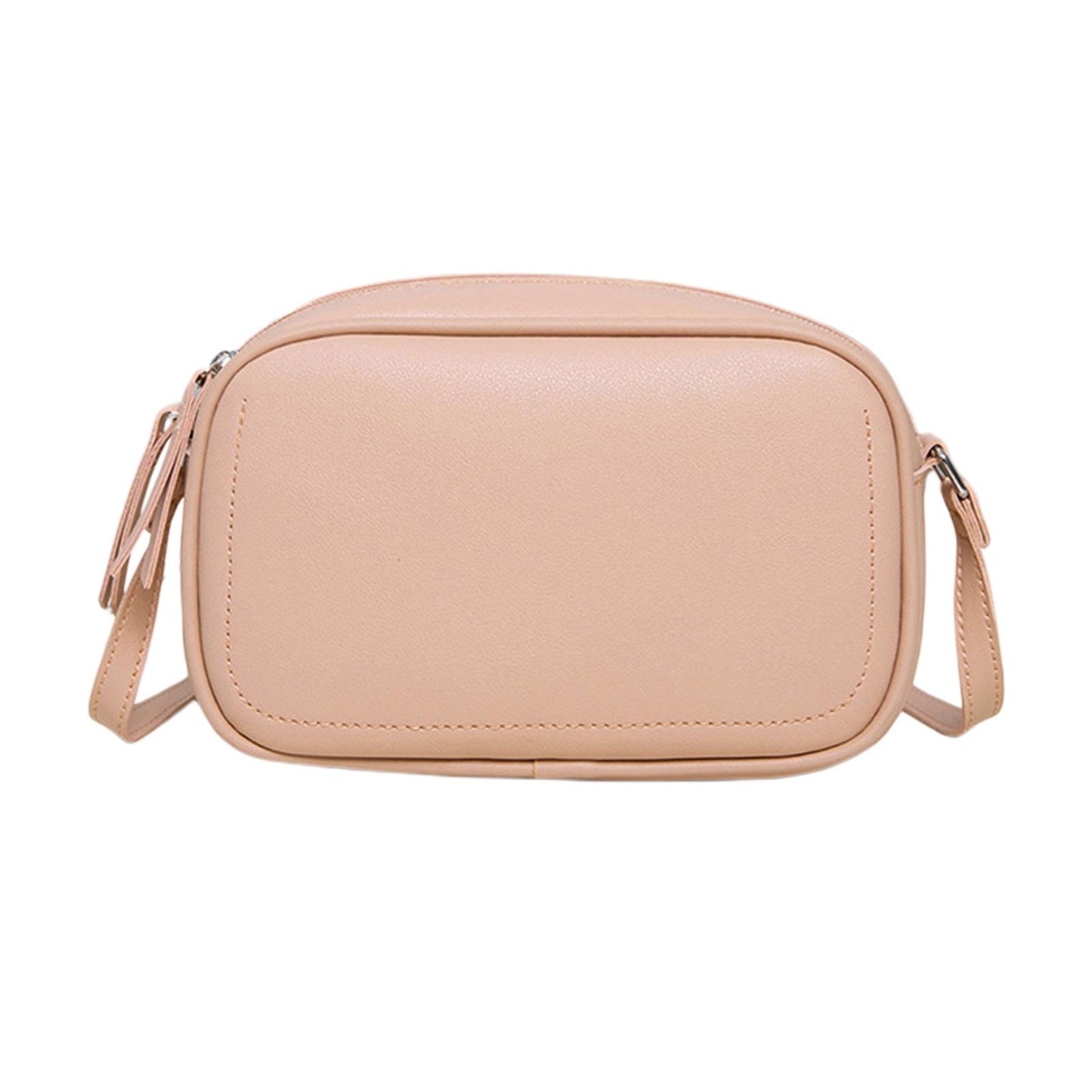 PU Leather Lady Messenger Bag with Long Strap Simple Shopping Shoulder Bag light pink