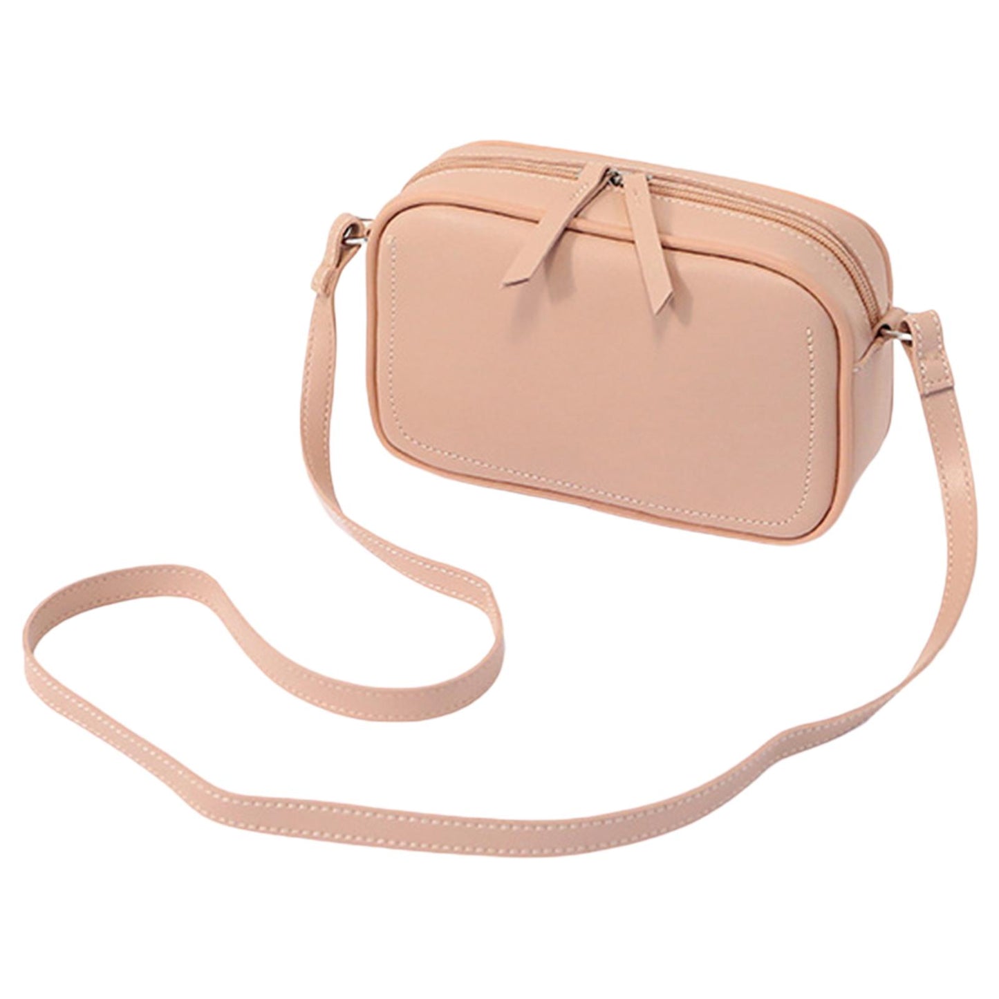 PU Leather Lady Messenger Bag with Long Strap Simple Shopping Shoulder Bag light pink