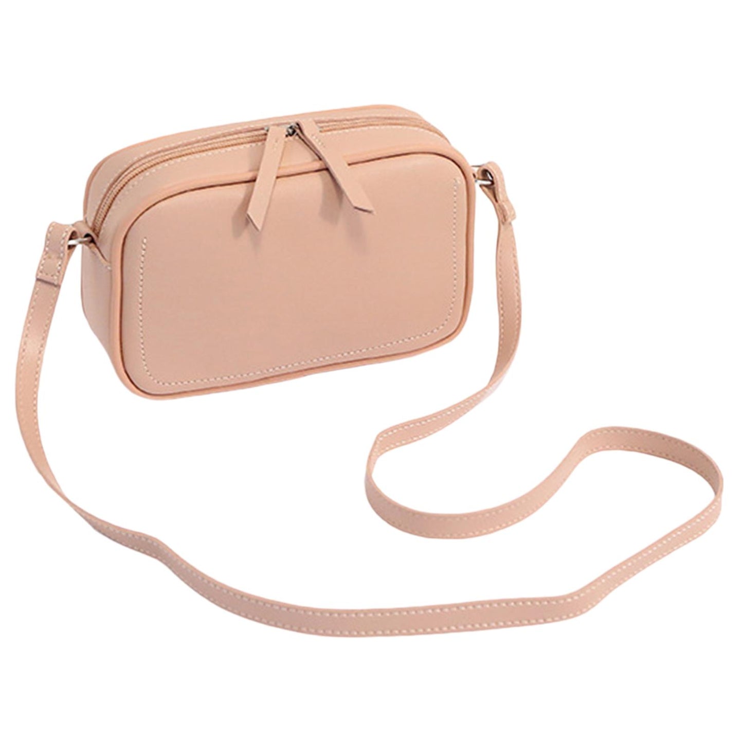 PU Leather Lady Messenger Bag with Long Strap Simple Shopping Shoulder Bag light pink