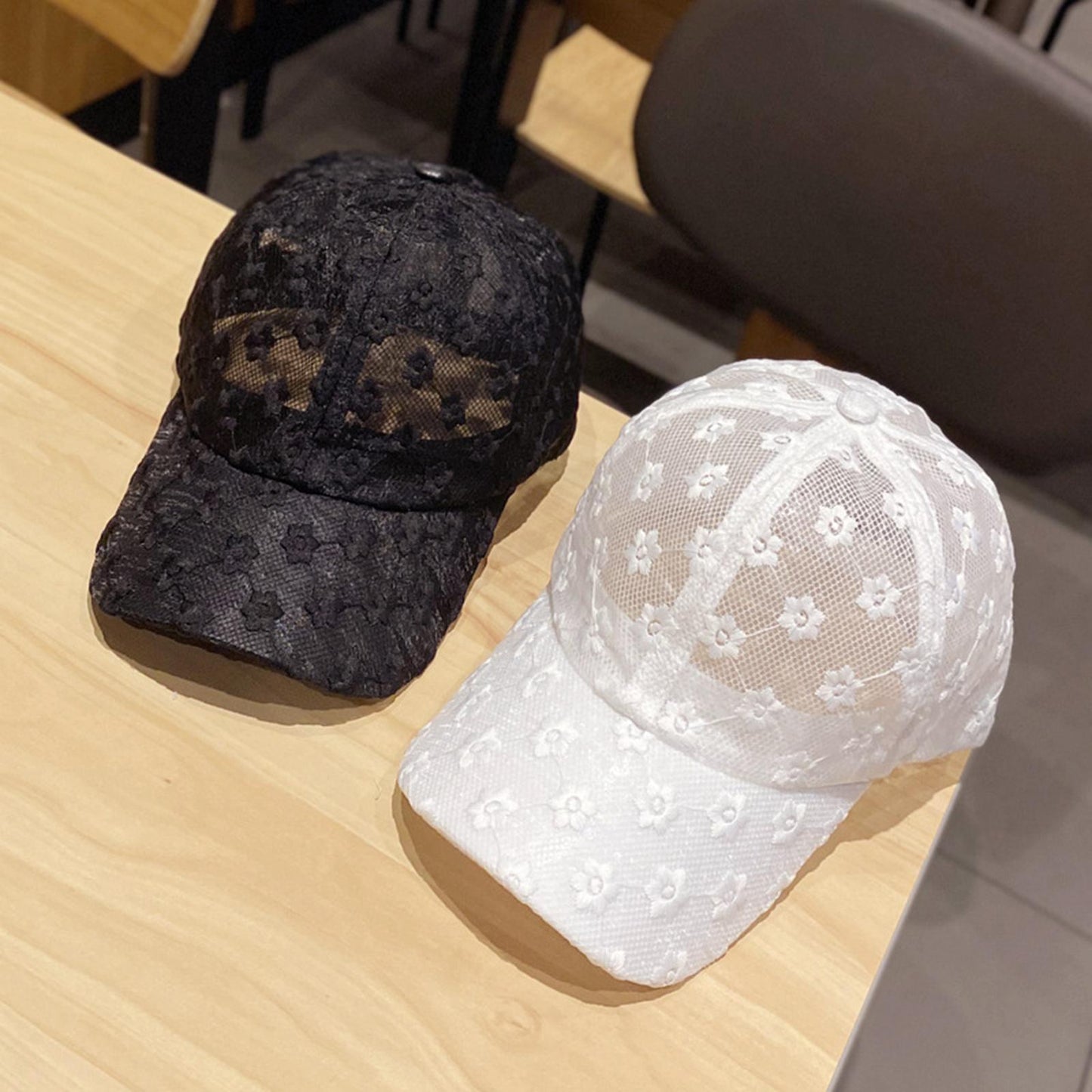 Women Lace Baseball Cap Girls Mesh Snapback Hip Hop Sun Hat Adjustable Black