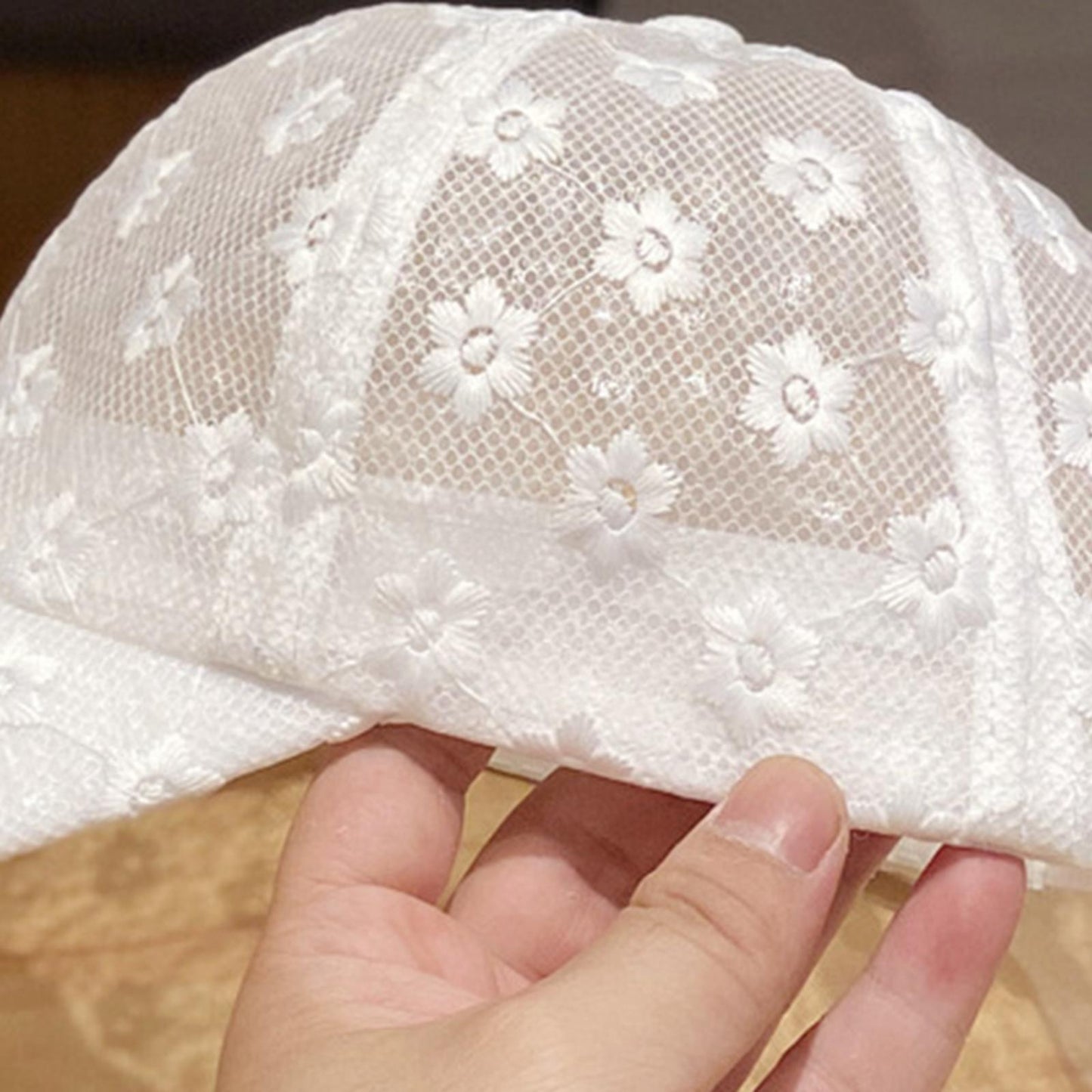 Women Lace Baseball Cap Girls Mesh Snapback Hip Hop Sun Hat Adjustable White