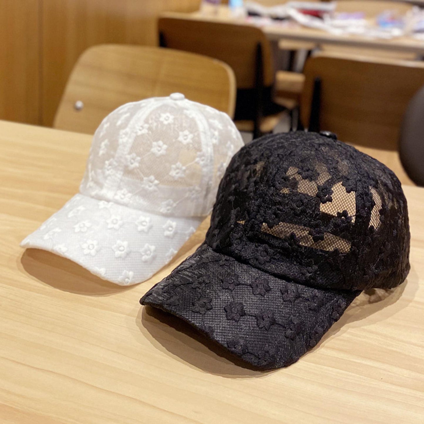 Women Lace Baseball Cap Girls Mesh Snapback Hip Hop Sun Hat Adjustable White