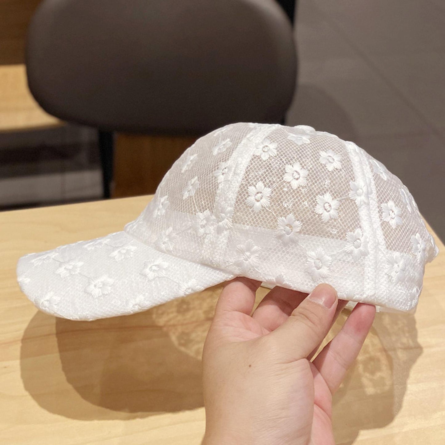 Women Lace Baseball Cap Girls Mesh Snapback Hip Hop Sun Hat Adjustable White
