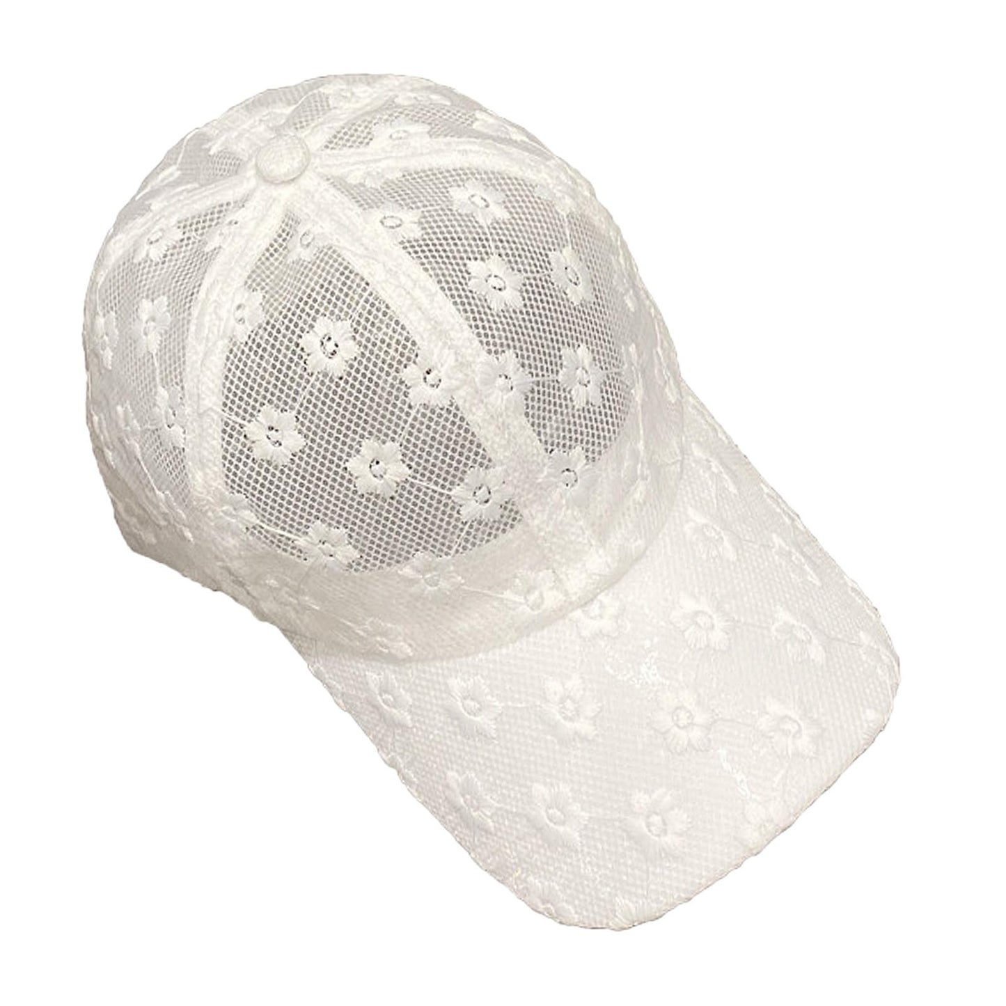 Women Lace Baseball Cap Girls Mesh Snapback Hip Hop Sun Hat Adjustable White