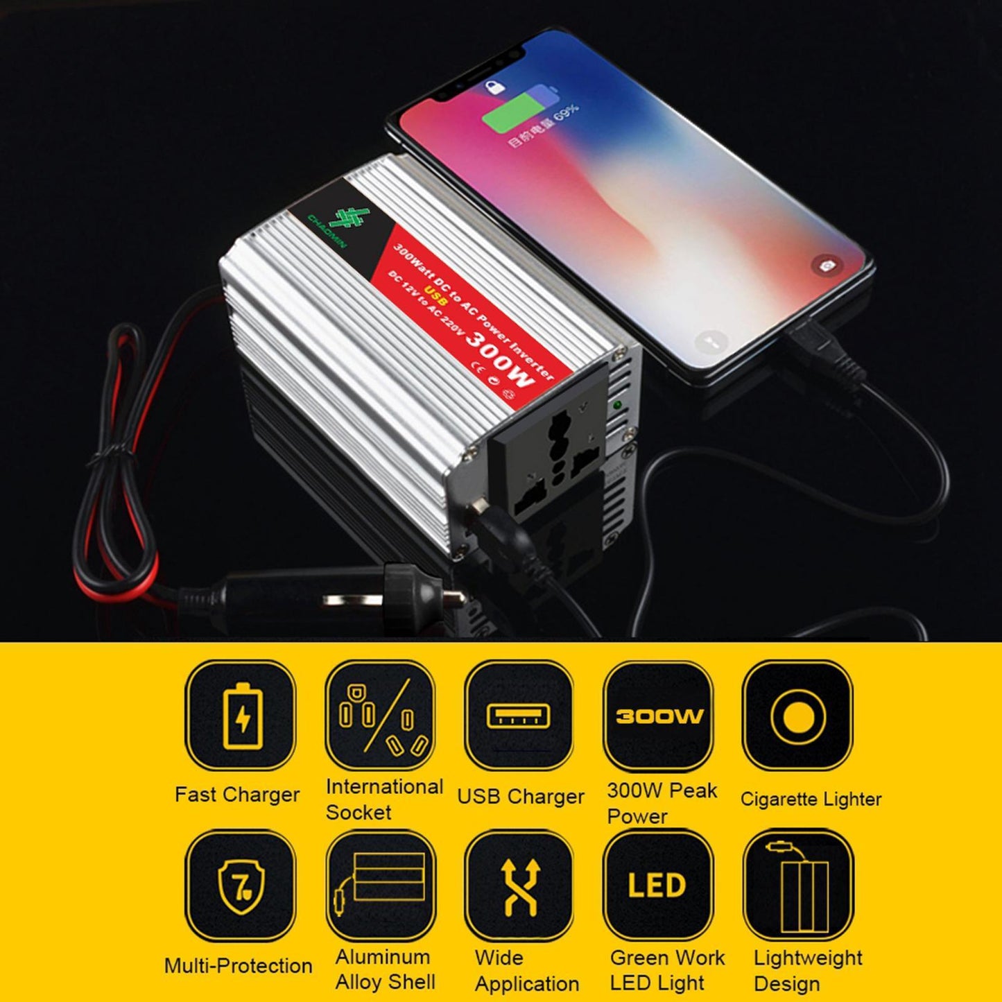 Pure Sine Wave power Inverter 10~15V DC to AC 220V Style 2