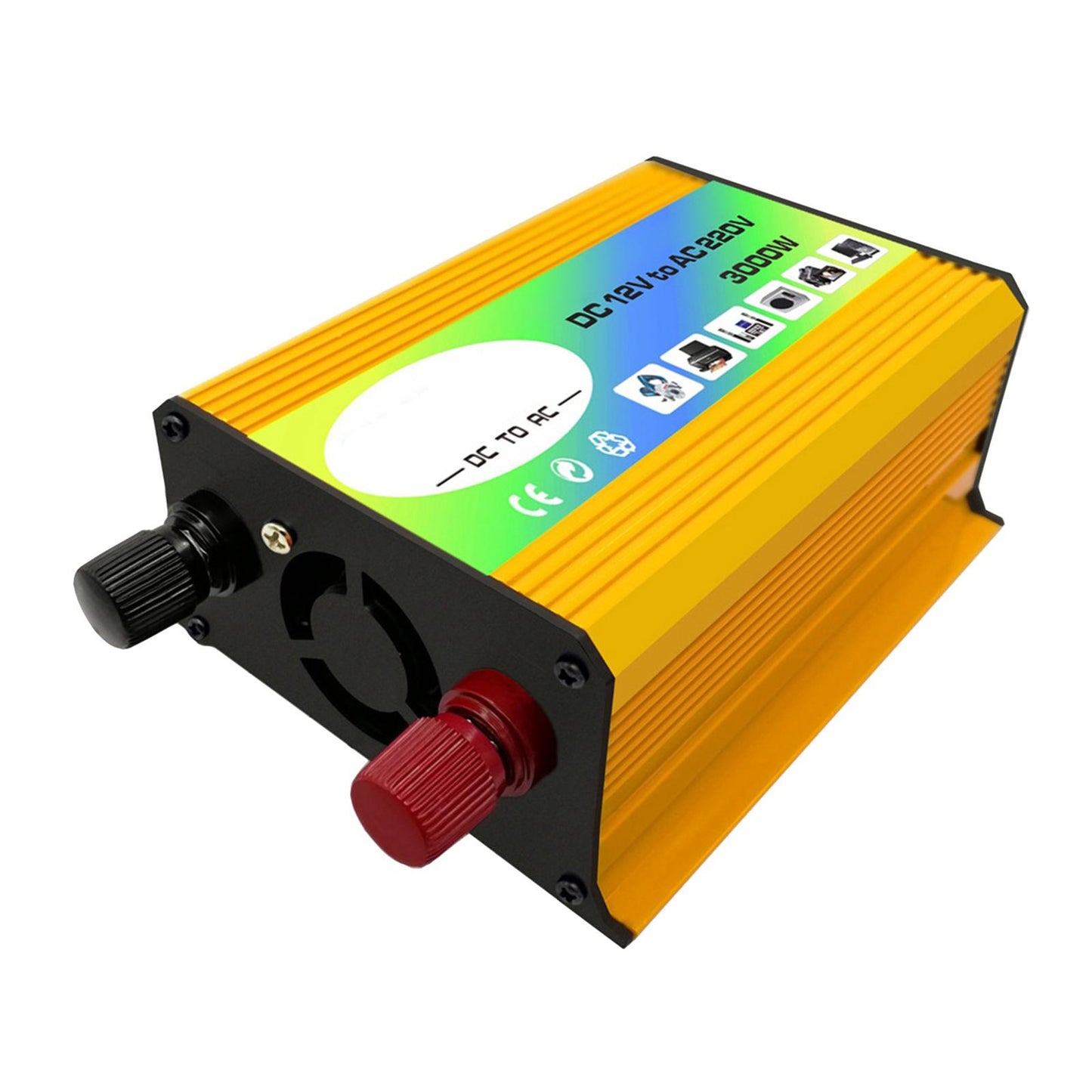 300W DC 12V to AC Inverter with 2 USB Charging Ports for Camping Outdoor Yellow 220V D