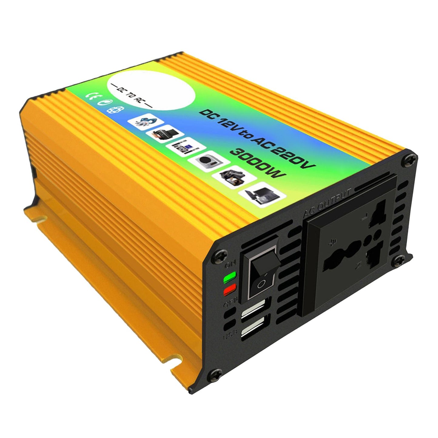 300W DC 12V to AC Inverter with 2 USB Charging Ports for Camping Outdoor Yellow 110V D