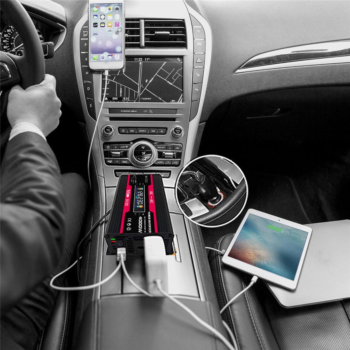 DC 12V to AC Power Inverter Car Adapter for Outdoor Power Supply Black 110V