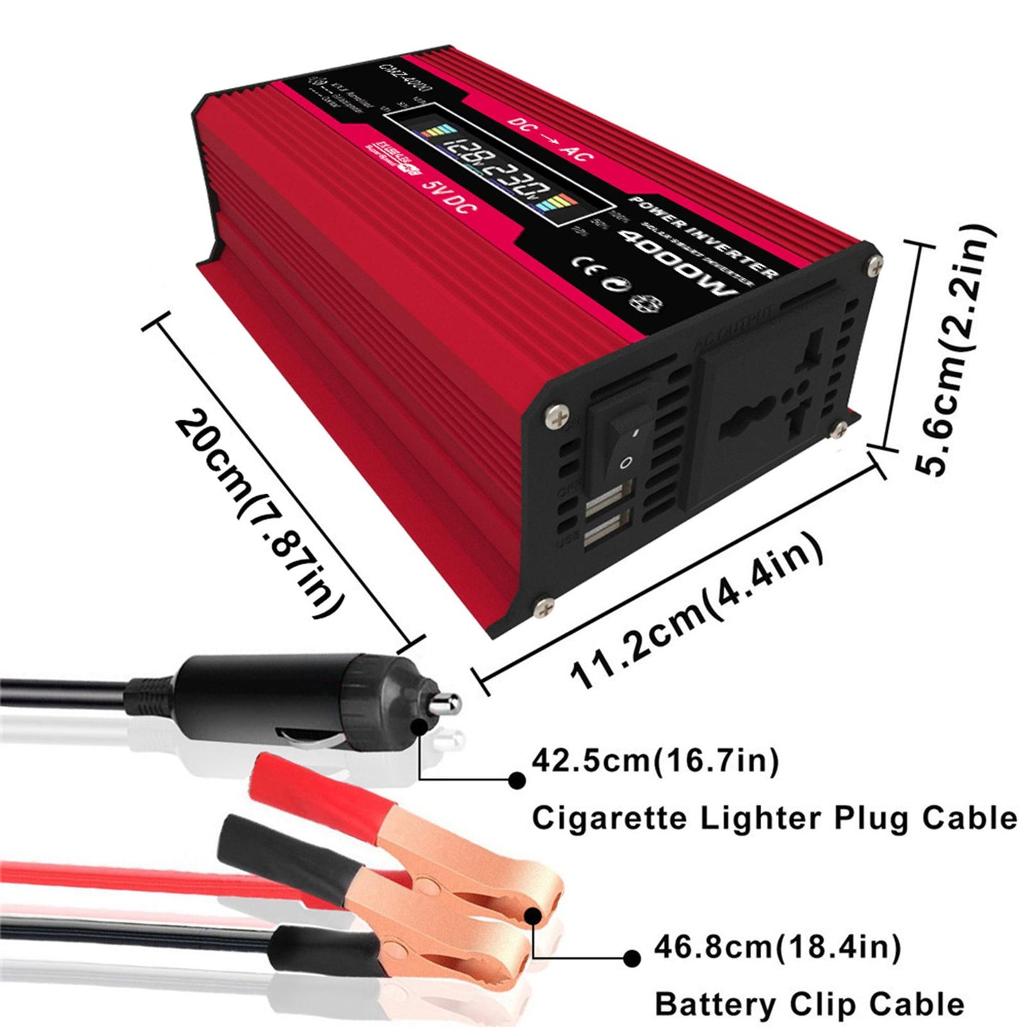 DC 12V to AC Power Inverter Car Adapter for Outdoor Power Supply Red 110V