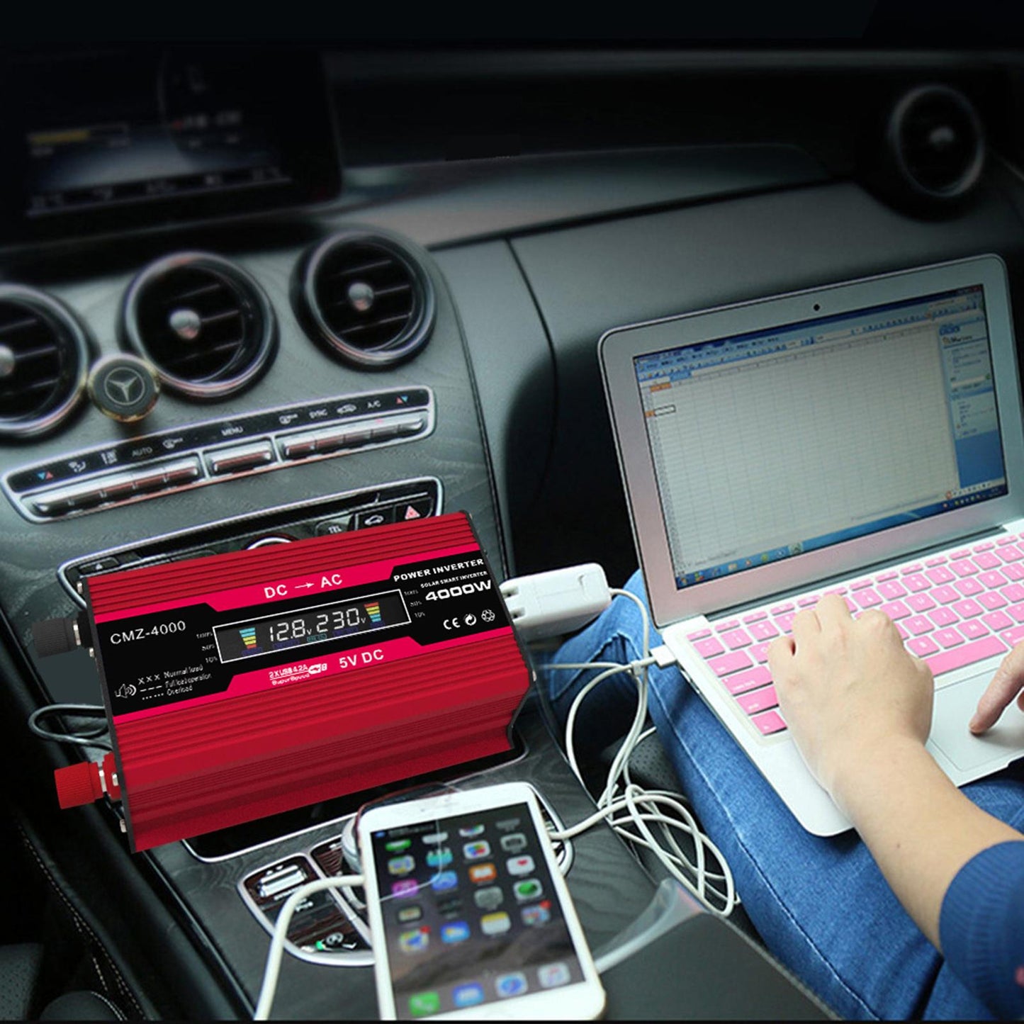 DC 12V to AC Power Inverter Car Adapter for Outdoor Power Supply Red 110V