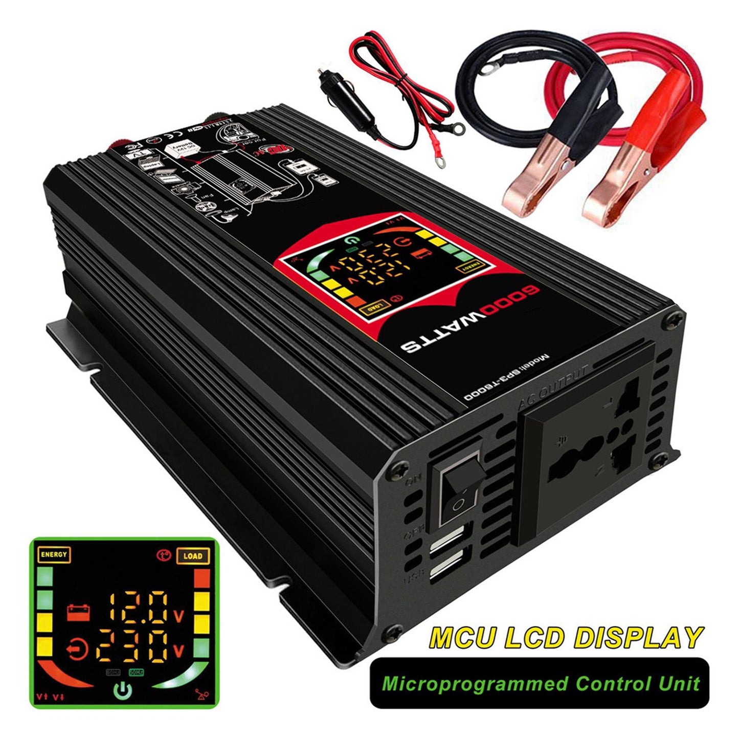 DC 12V to AC 110V/220V Power Inverter Charger Power Supply Black 220V A