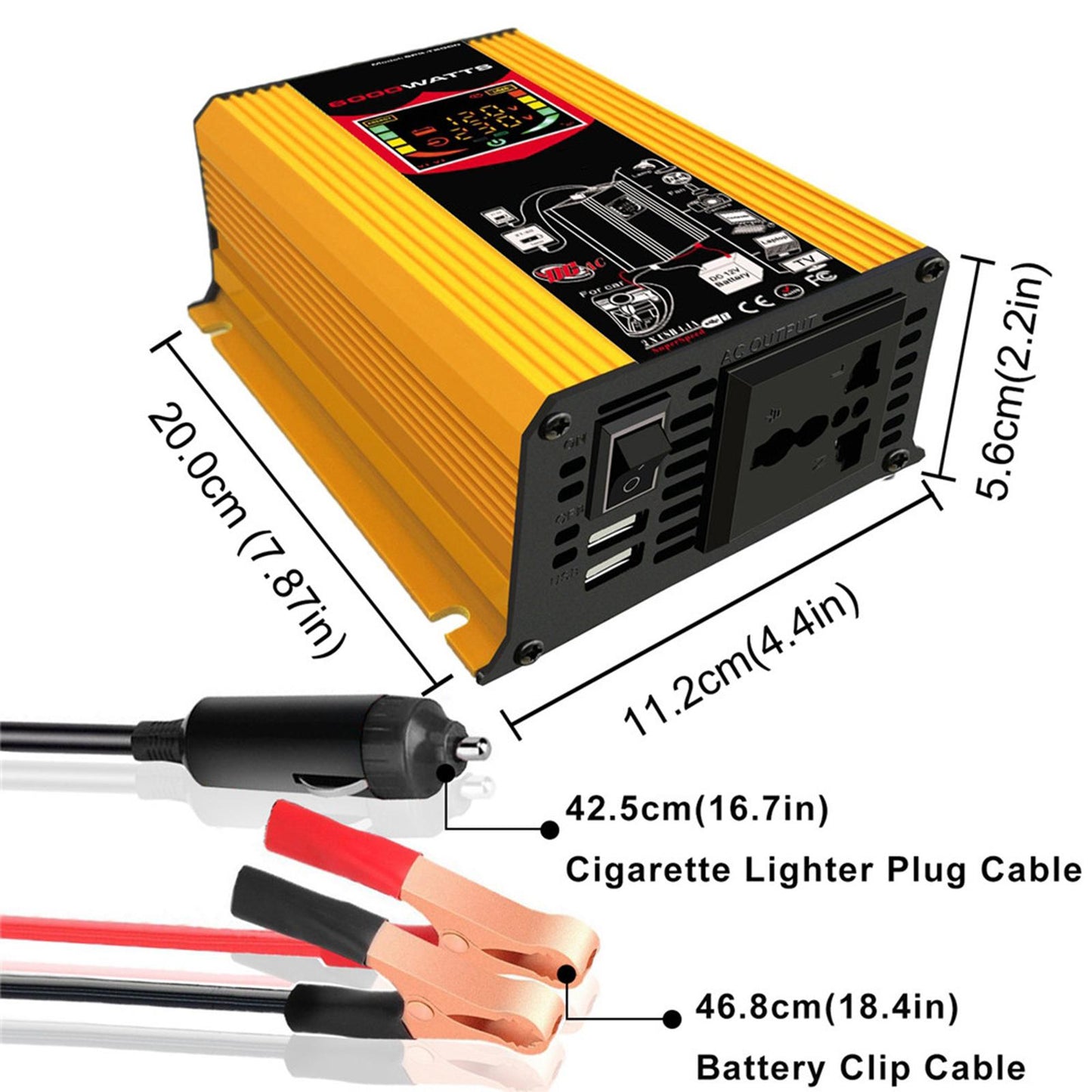 DC 12V to AC 110V/220V Power Inverter Charger Power Supply Yellow 220V A
