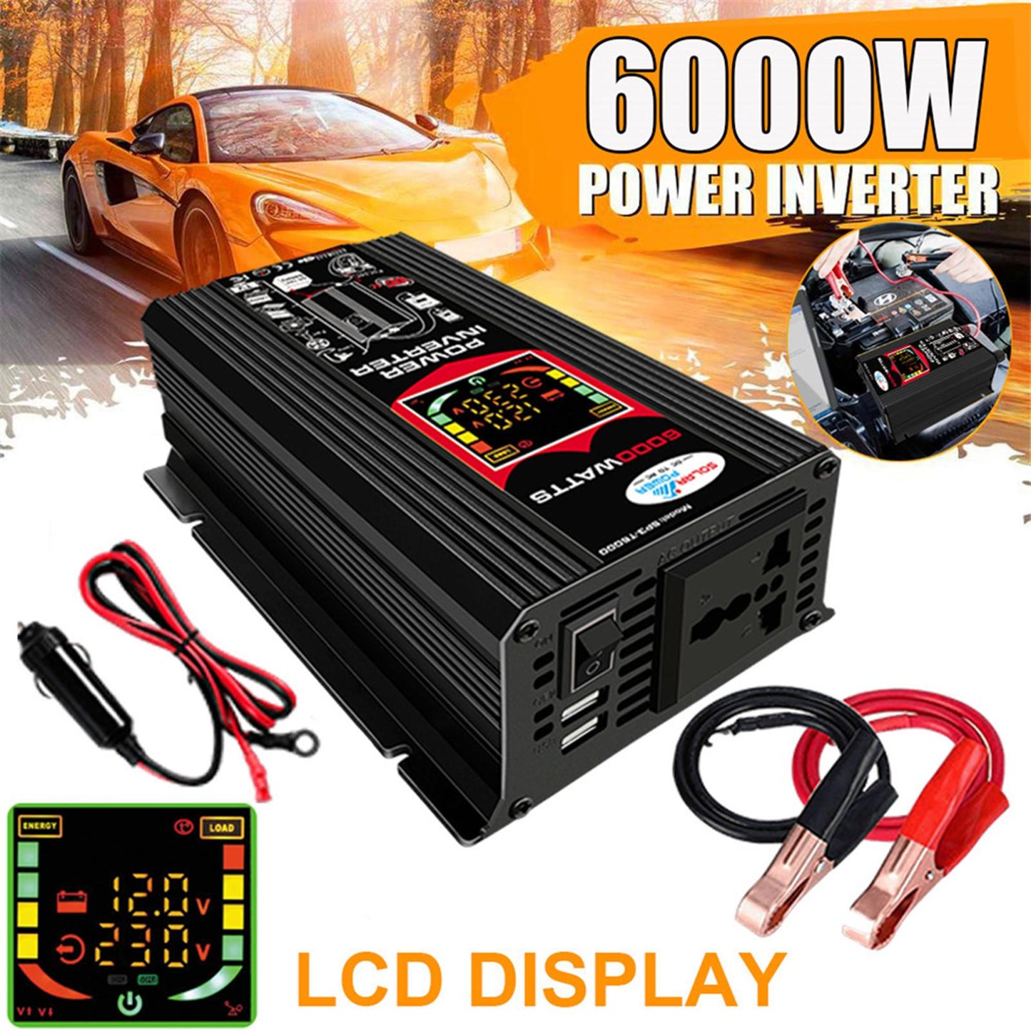 DC 12V to AC 110V/220V Power Inverter Charger Power Supply Black 220V B