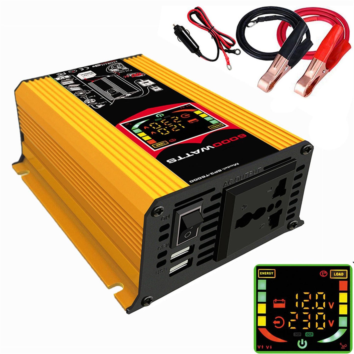 DC 12V to AC 110V/220V Power Inverter Charger Power Supply Yellow 220V B