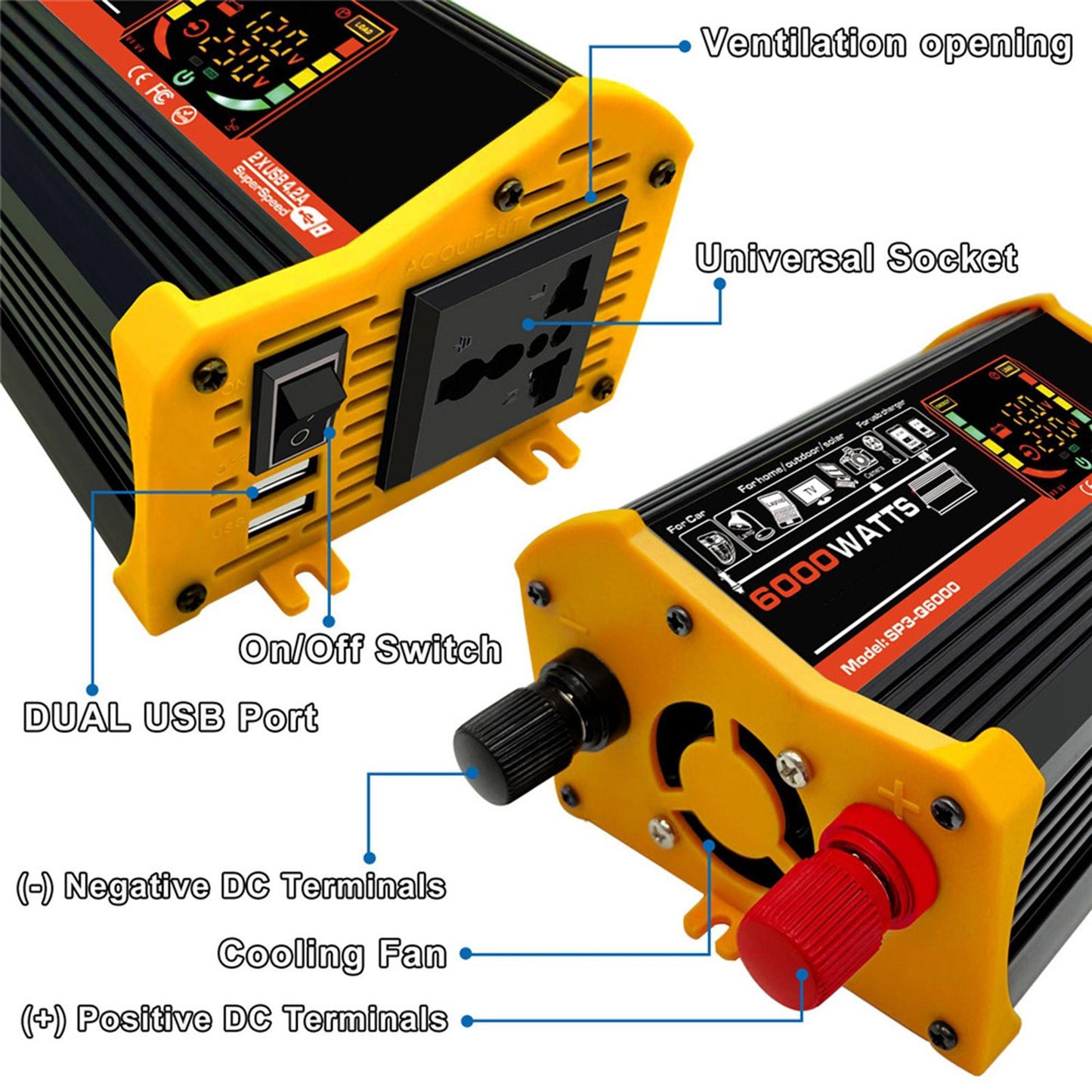 DC 12V to AC 110V/220V Power Inverter Charger Power Supply Black 110V D