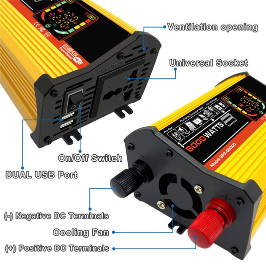 DC 12V to AC 110V/220V Power Inverter Charger Power Supply Yellow 110V D