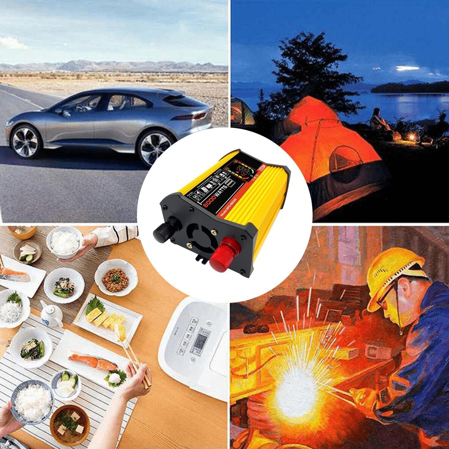 DC 12V to AC 110V/220V Power Inverter Charger Power Supply Yellow 110V D