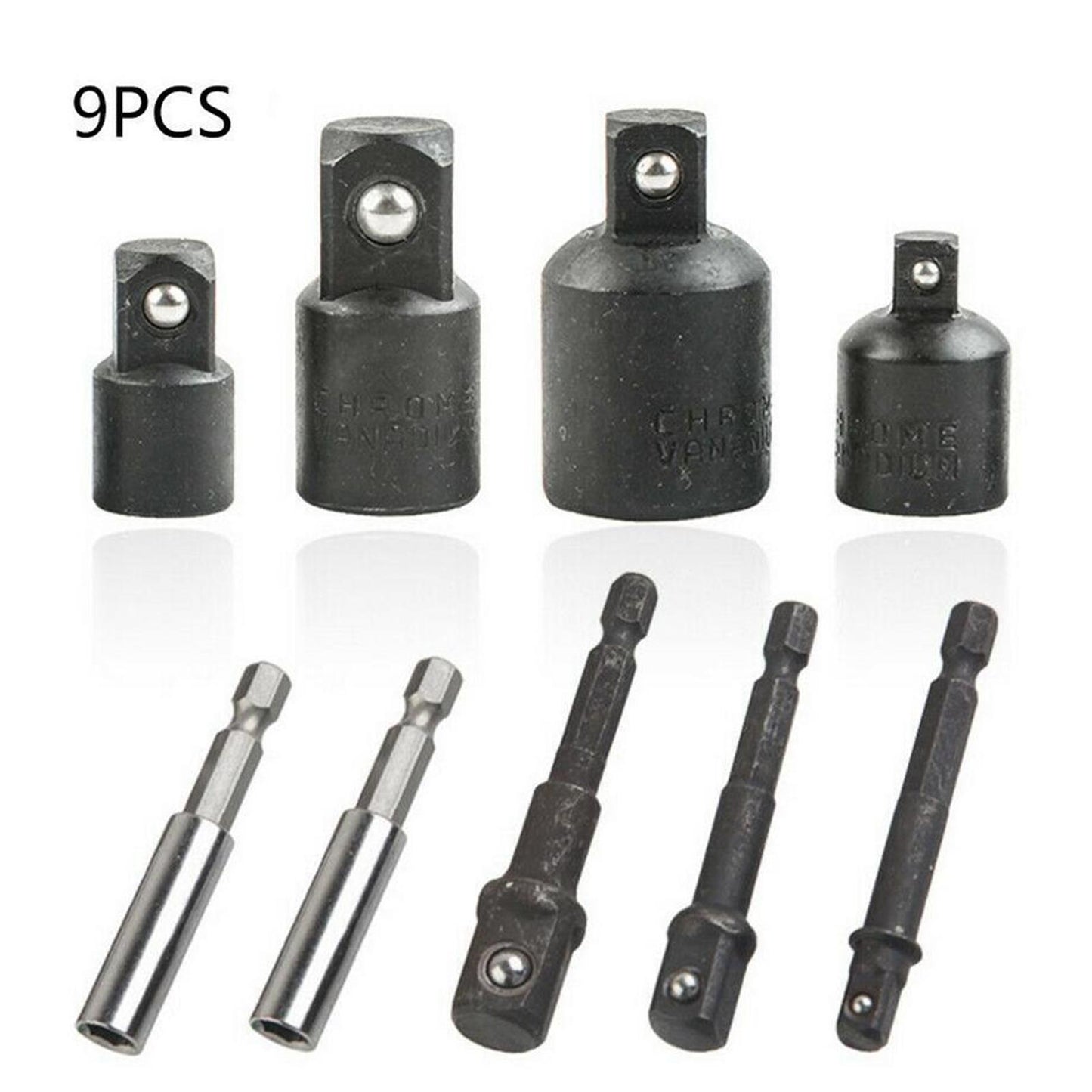 9Pcs Hex Drill Socket Adapter Reducer Extension Kit Hand Tool for Machinist
