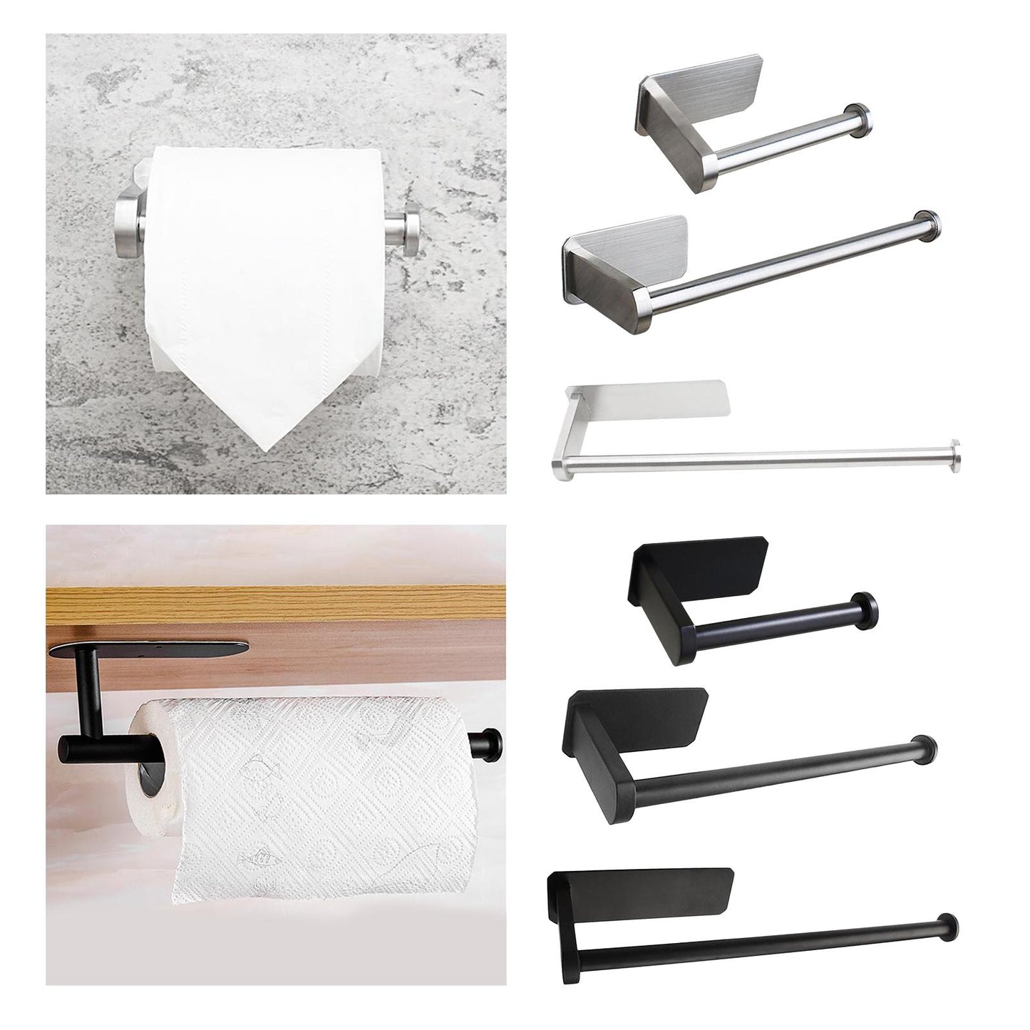 Adhesive Stainless Steel Bathroom Toilet Paper Roll Holder Short Silver