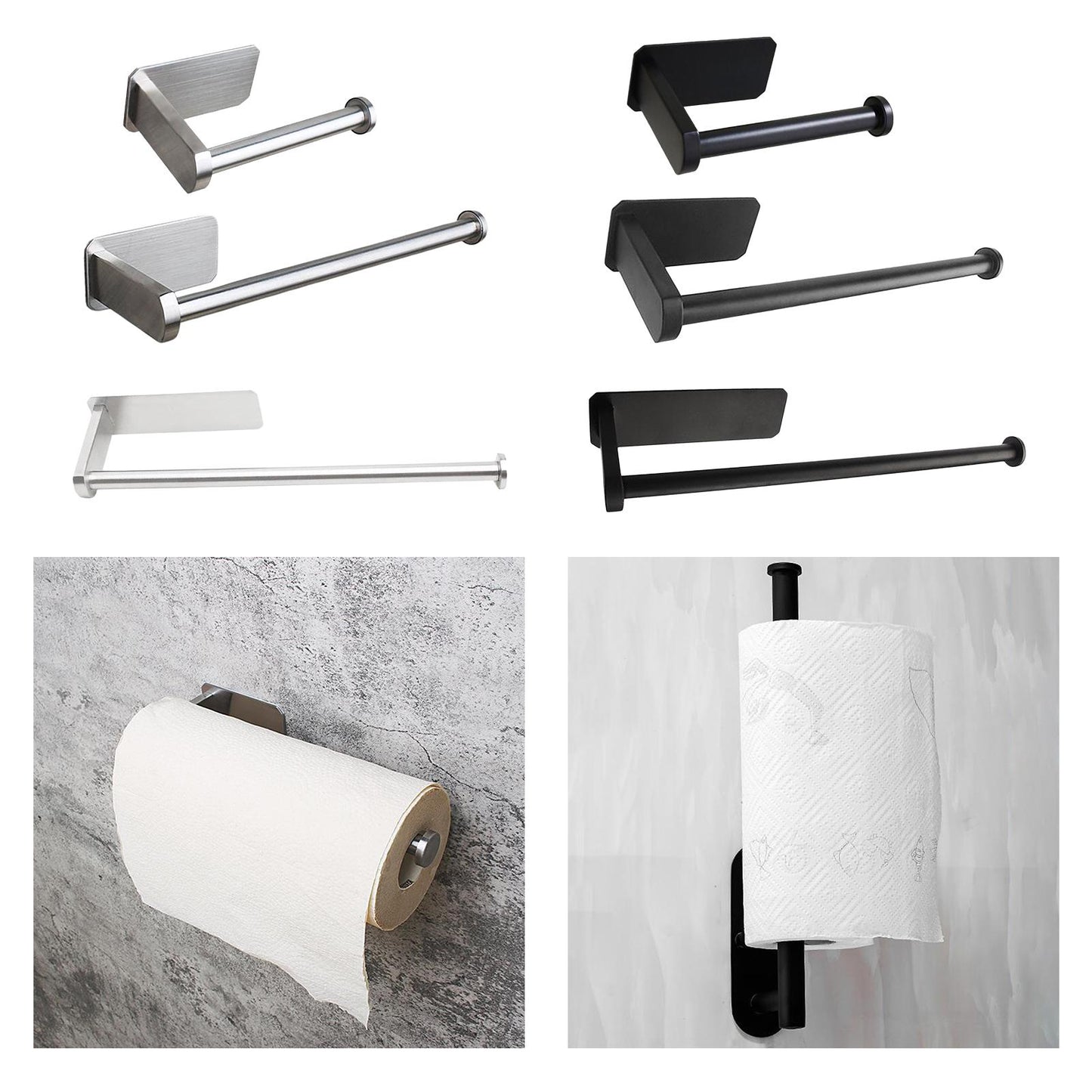 Adhesive Stainless Steel Bathroom Toilet Paper Roll Holder Short Silver