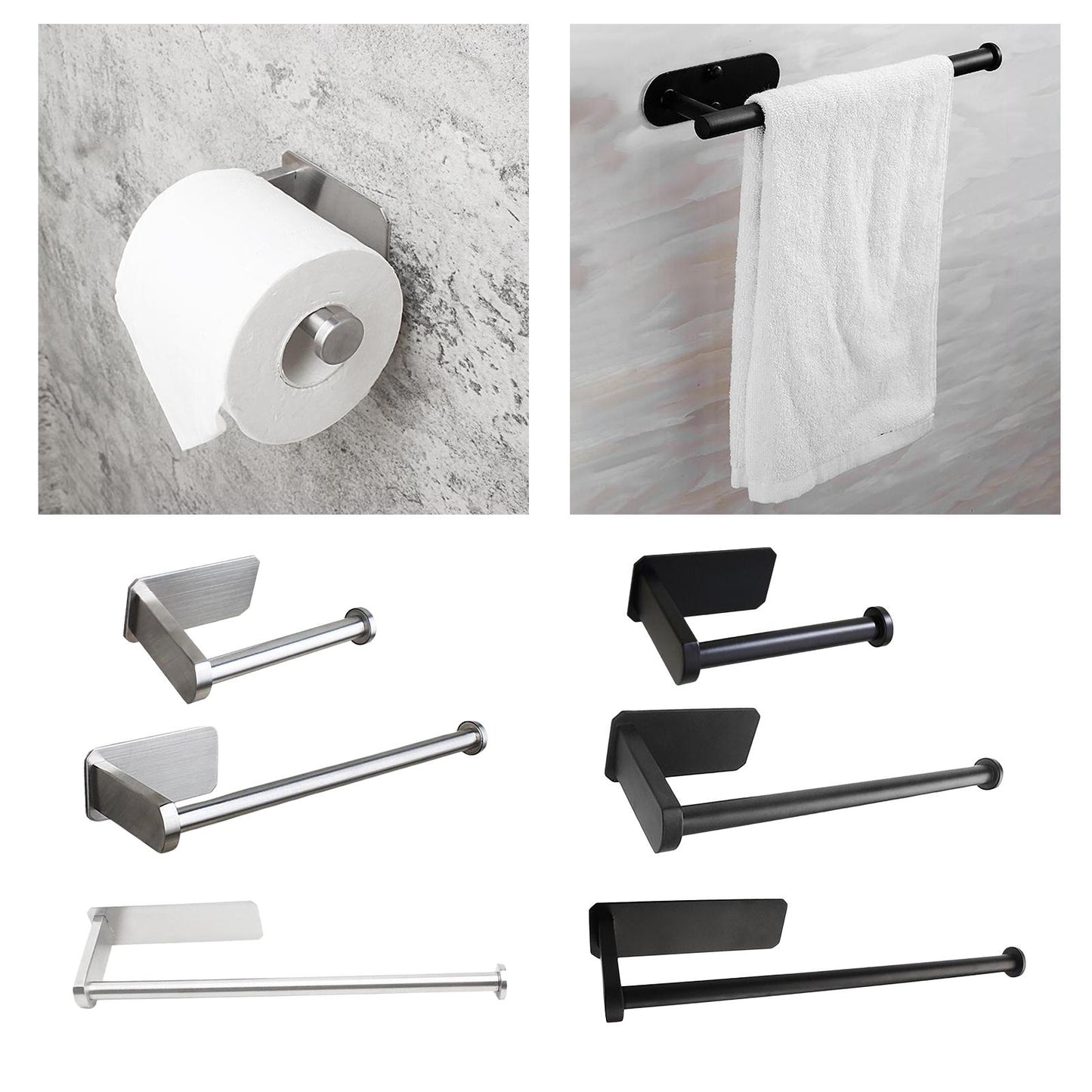 Adhesive Stainless Steel Bathroom Toilet Paper Roll Holder Short Silver