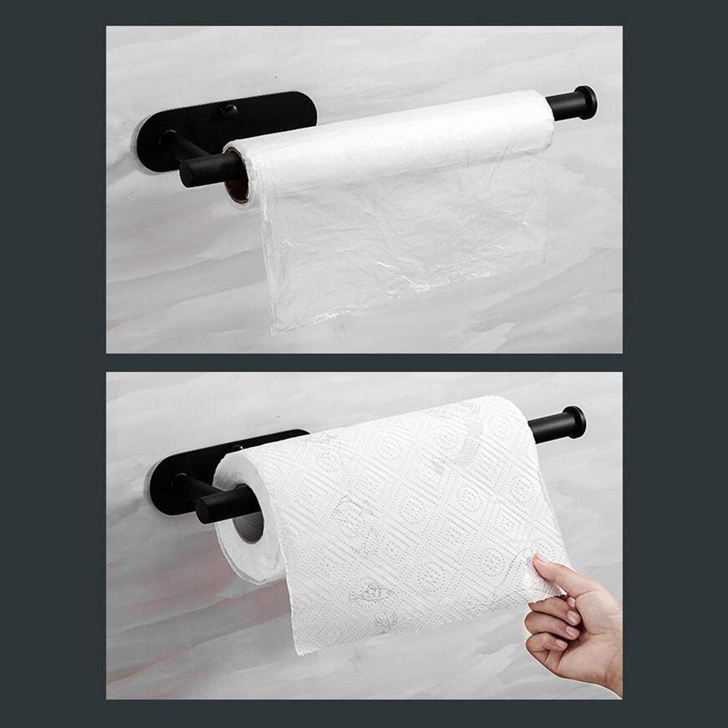 Adhesive Stainless Steel Bathroom Toilet Paper Roll Holder Long Black