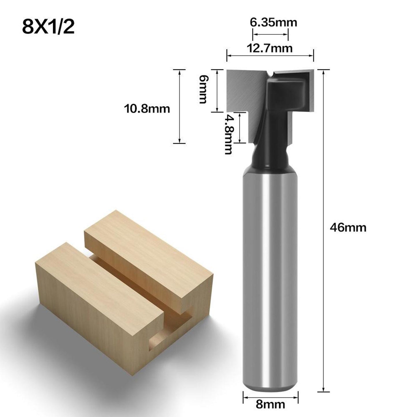 3/8 1/2 Straight T Slot Router Bit & T-Track Slotting Cutter Tool Style4"