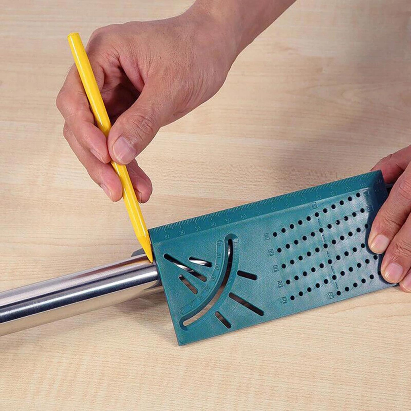 Woodworking 3D Gauge Ruler Square Mitre Angle Size Measuring Tool Blue