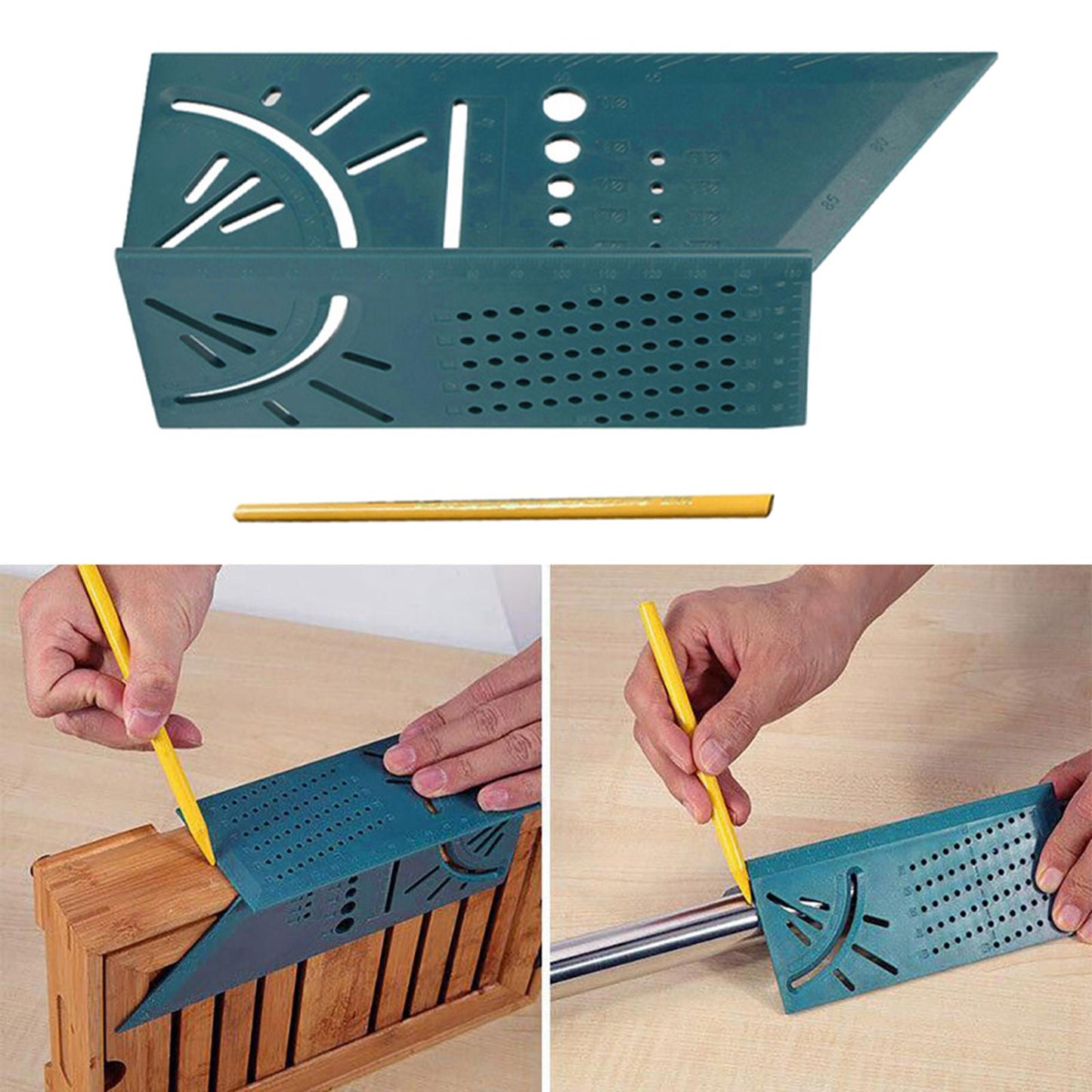 Woodworking 3D Gauge Ruler Square Mitre Angle Size Measuring Tool Blue