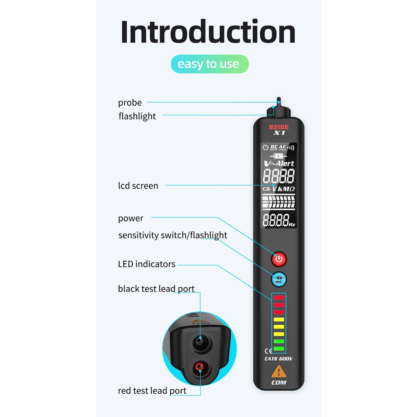 3-Line Digital Multimeter Voltmeter AC DC Voltage Tester LED Indicator