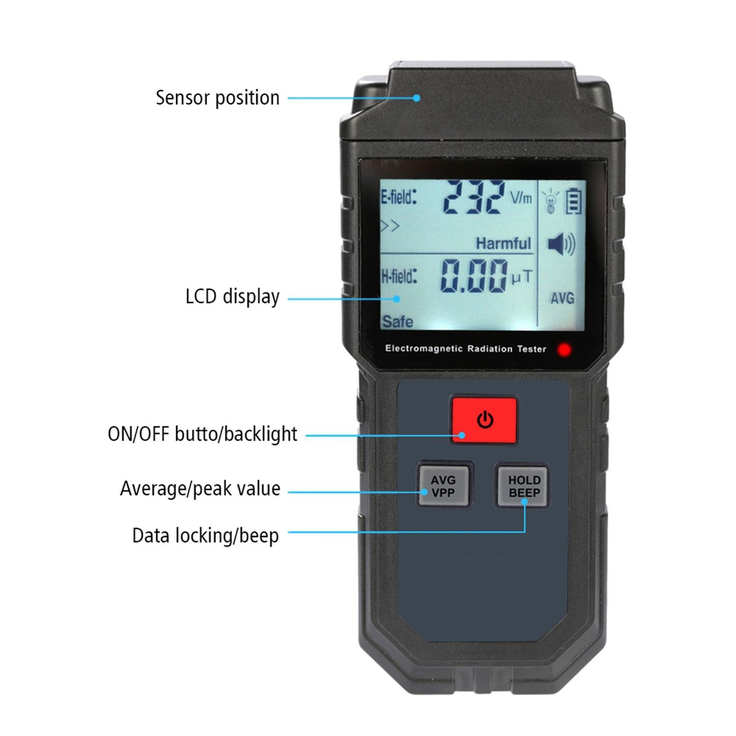 EMF Meter Electromagnetic Field Radiation Detector with Sound-Light Alarm