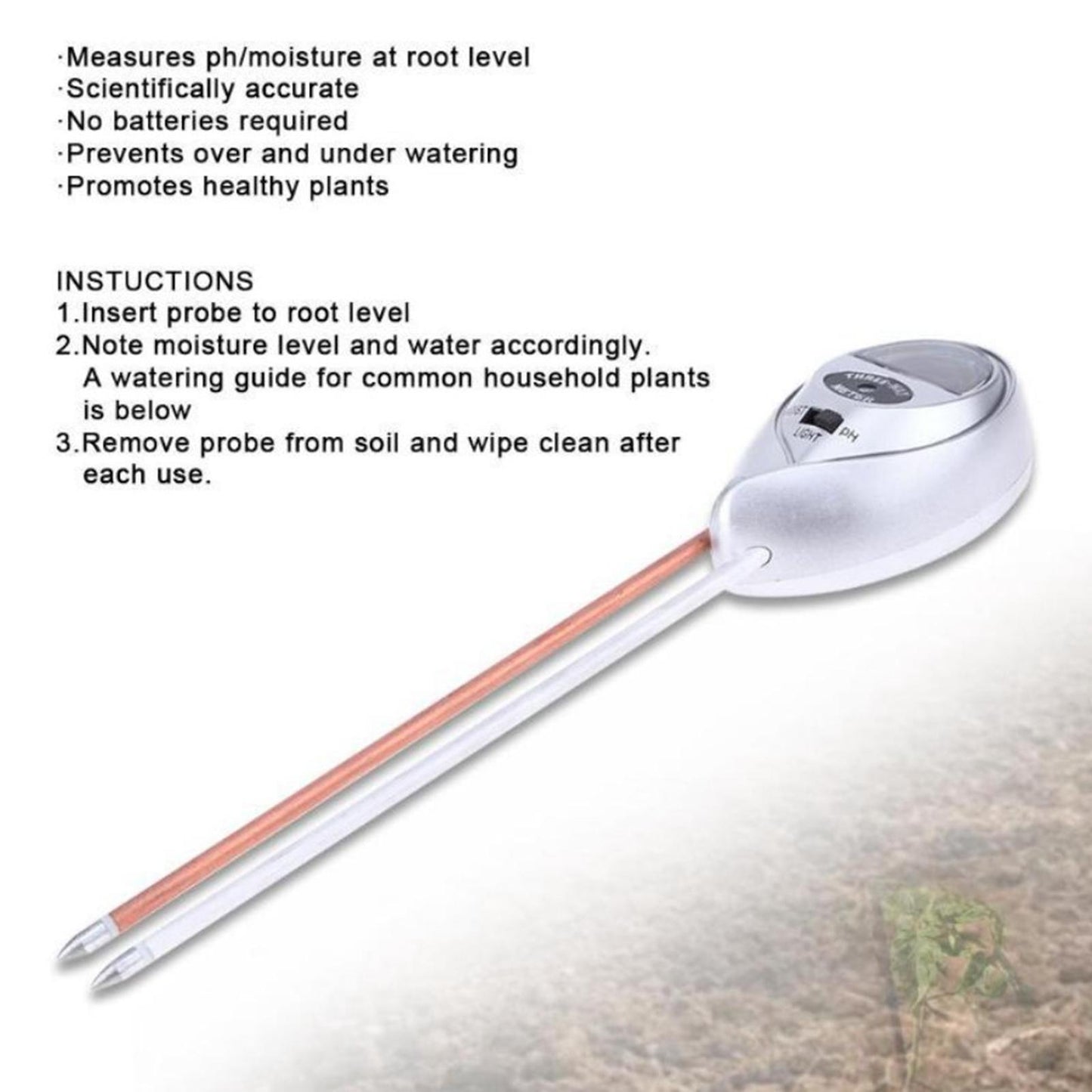 3-in-1 Soil Moisture Light and PH Acidity Tester Plant Tester Indoor Outdoor