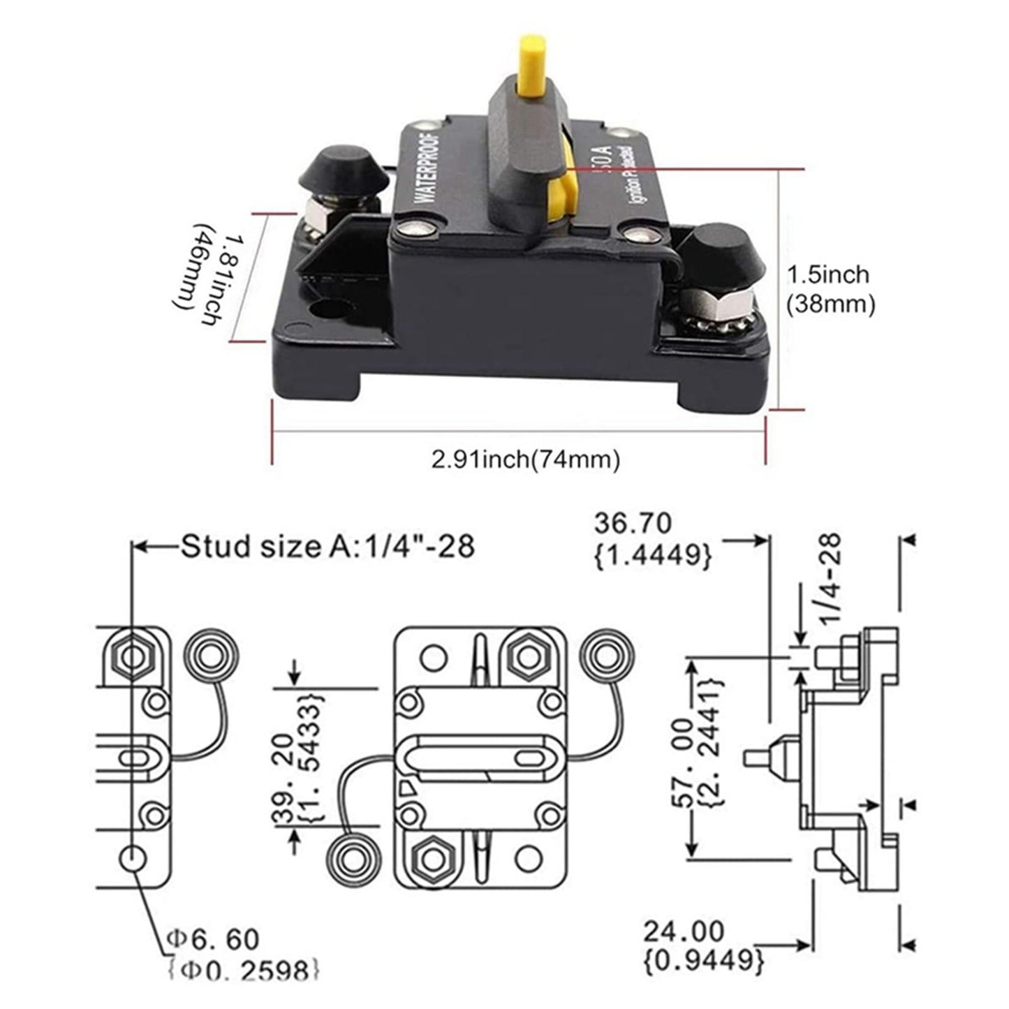 30-300 AMP Circuit Breaker IP67 Waterproof 12V-48V Manual Reset Fuse 80A