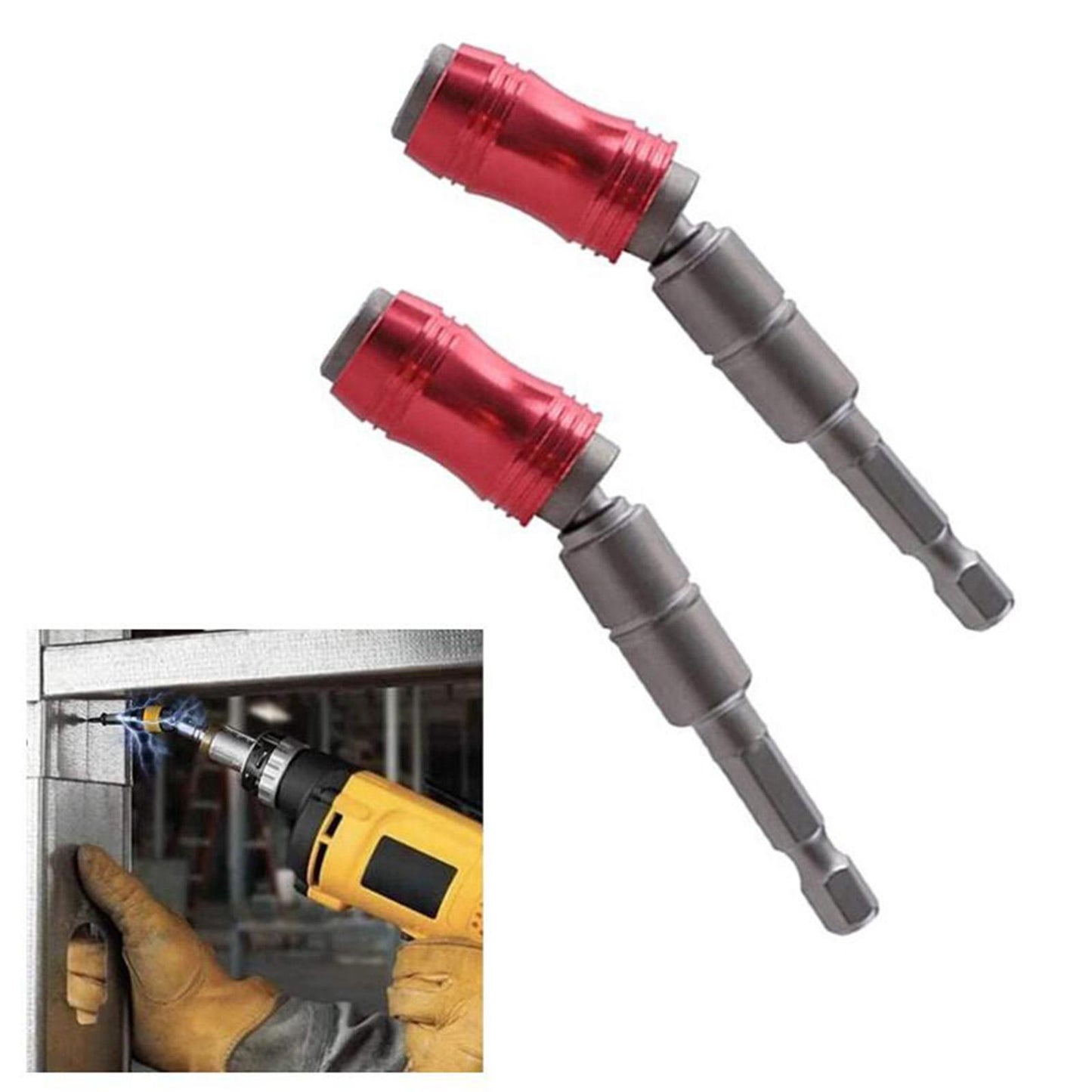 Magnetic Screw Drill Tip Pivoting Drill Bit Hex Shank Bit Red+Silver