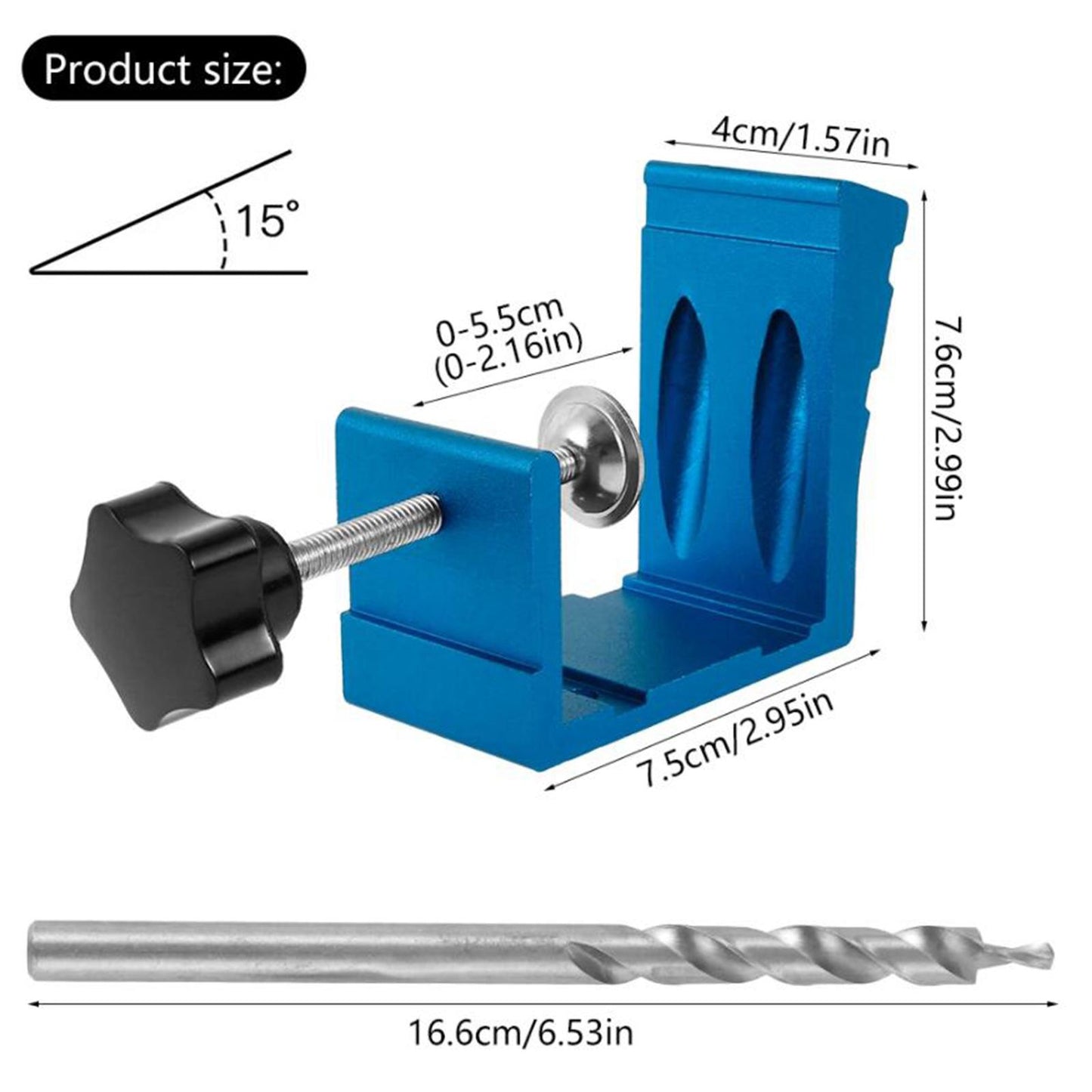 Pocket Hole Jig Kit Oblique Drill Joinery Screw Kit Tool Locator Blue