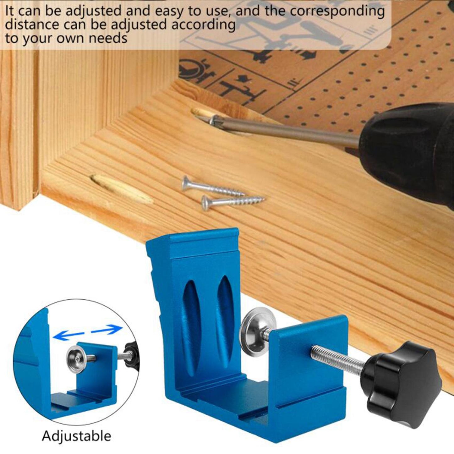 Pocket Hole Jig Kit Oblique Drill Joinery Screw Kit Tool Locator Blue