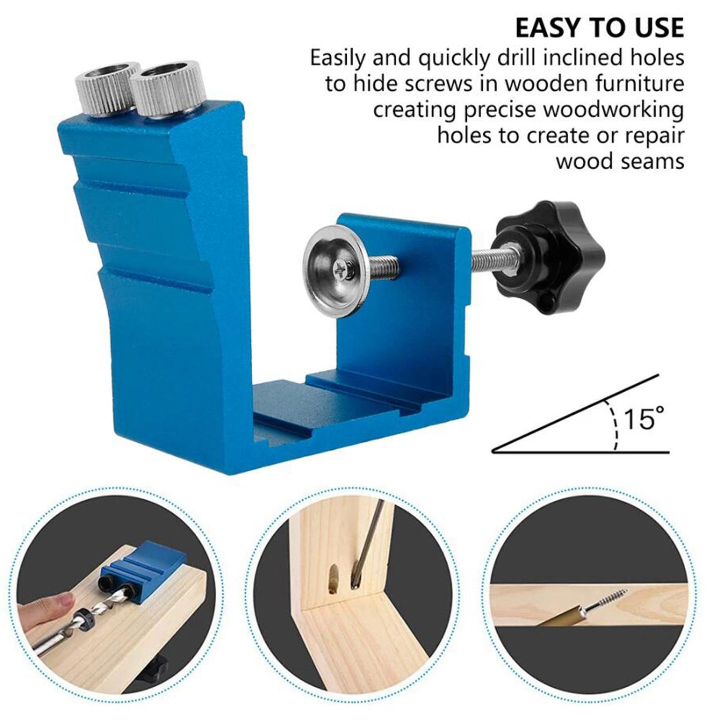 Pocket Hole Jig Kit Oblique Drill Joinery Screw Kit Tool Locator Blue