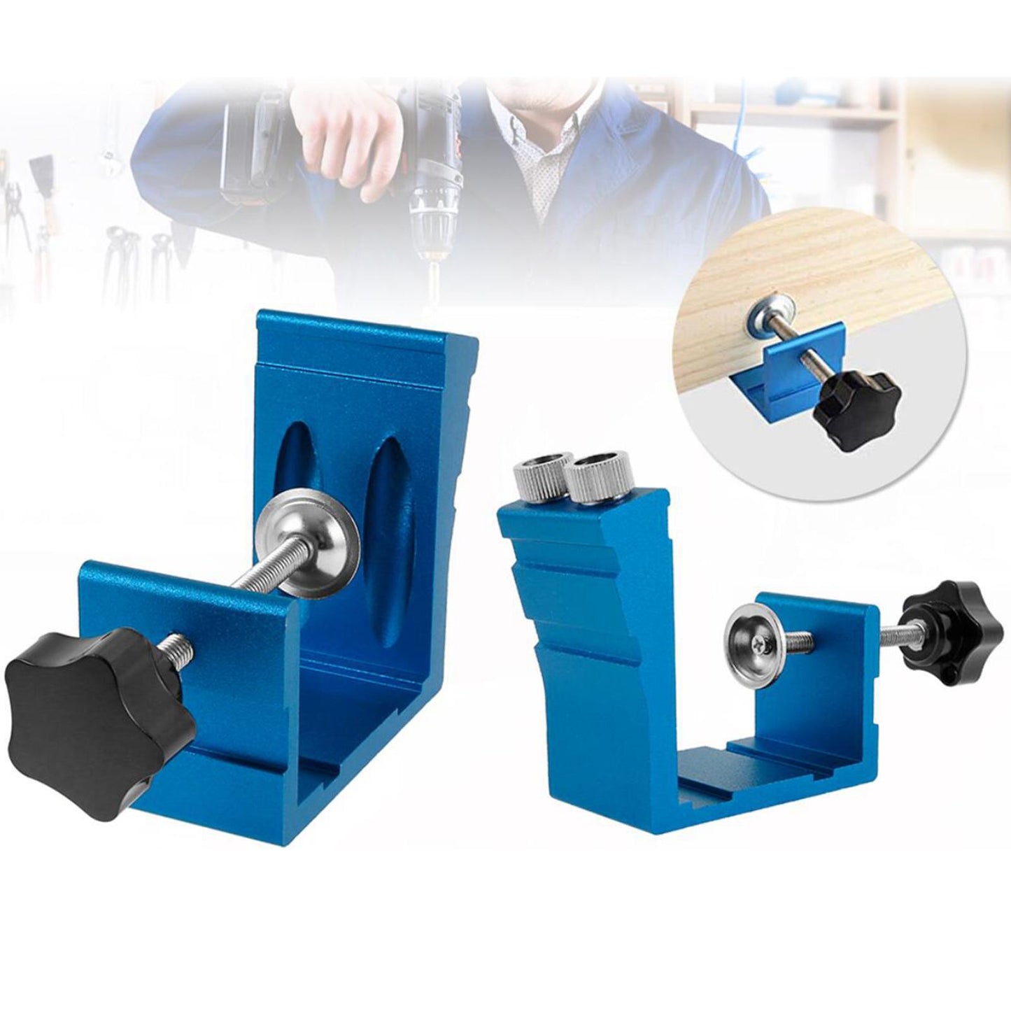 Pocket Hole Jig Kit Oblique Drill Joinery Screw Kit Tool Locator Blue