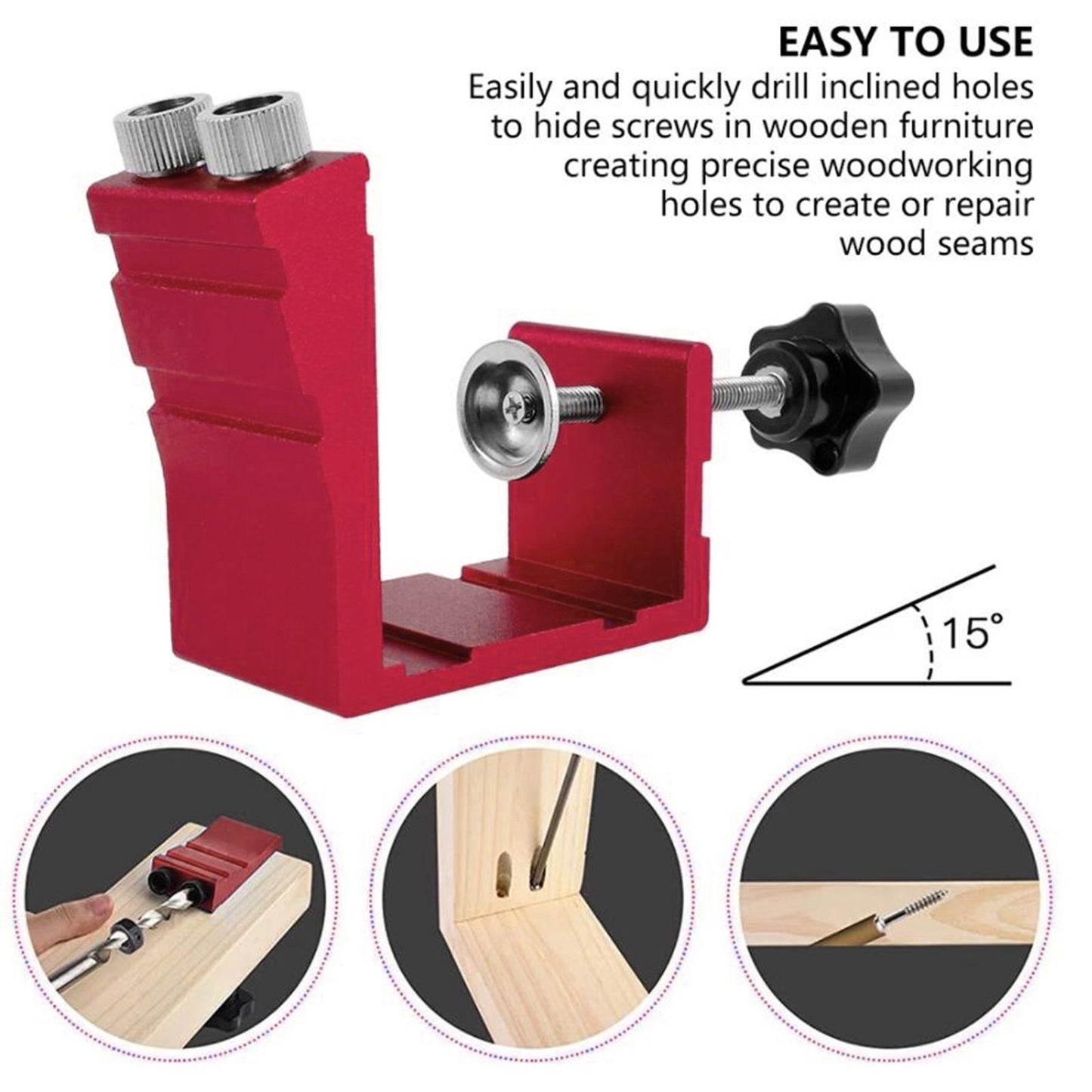 Pocket Hole Jig Kit Oblique Drill Joinery Screw Kit Tool Locator Red