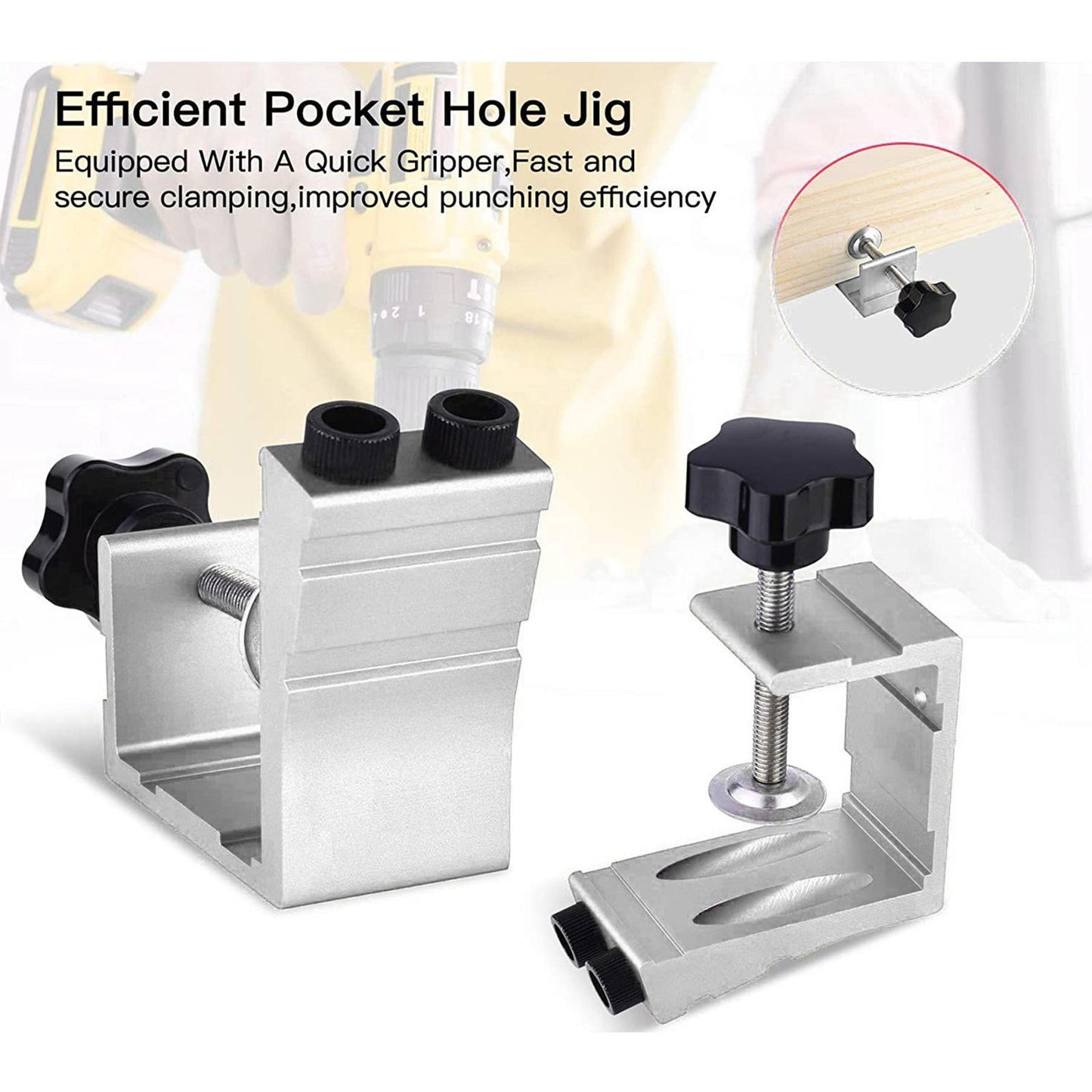 Pocket Hole Jig Kit Oblique Drill Joinery Screw Kit Tool Locator Silver