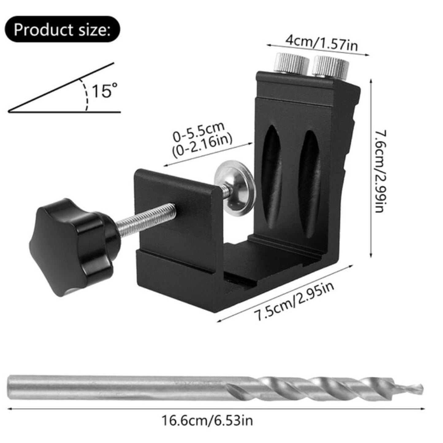 Pocket Hole Jig Kit Oblique Drill Joinery Screw Kit Tool Locator Black
