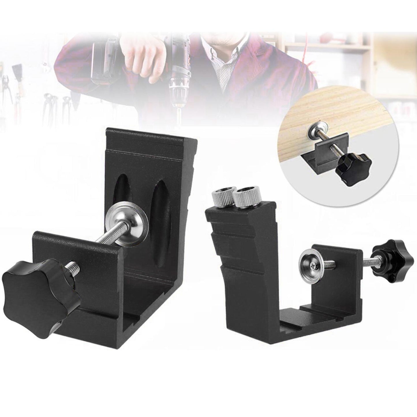 Pocket Hole Jig Kit Oblique Drill Joinery Screw Kit Tool Locator Black