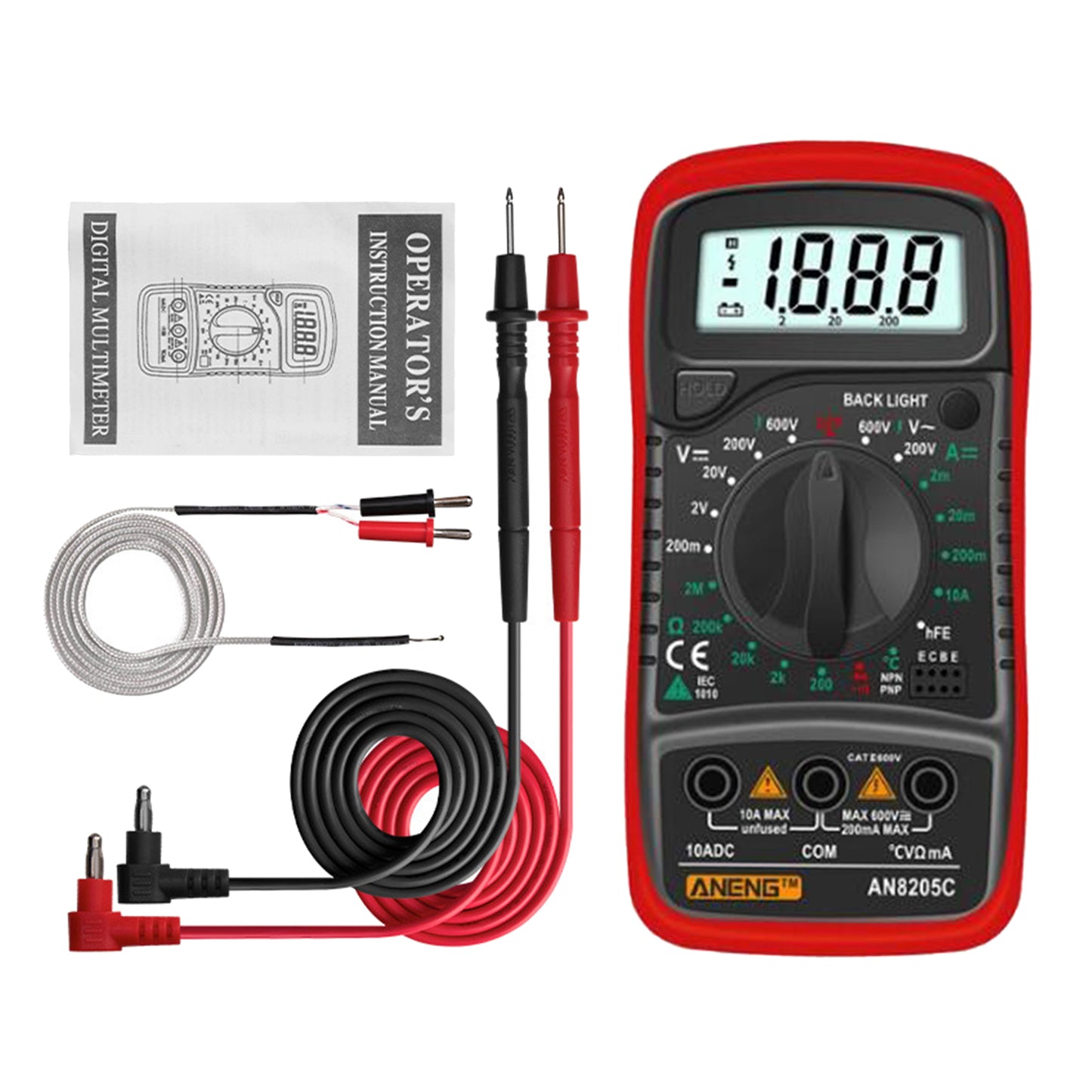 Digital Multimeter Electric Testers Ohmmeter Capacitance Meter Red