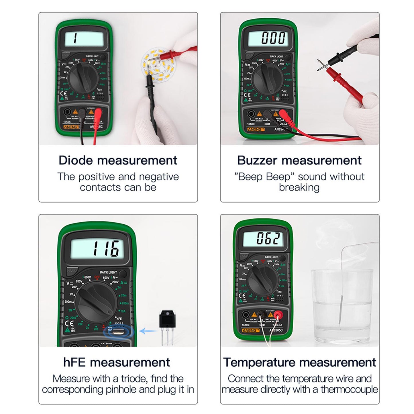 Digital Multimeter Electric Testers Ohmmeter Capacitance Meter Green