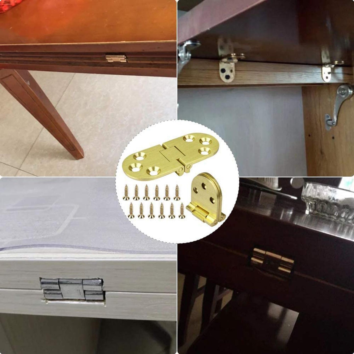 4Pcs Stainless Metal Furniture Hinges 180 Degree Rotation Golden